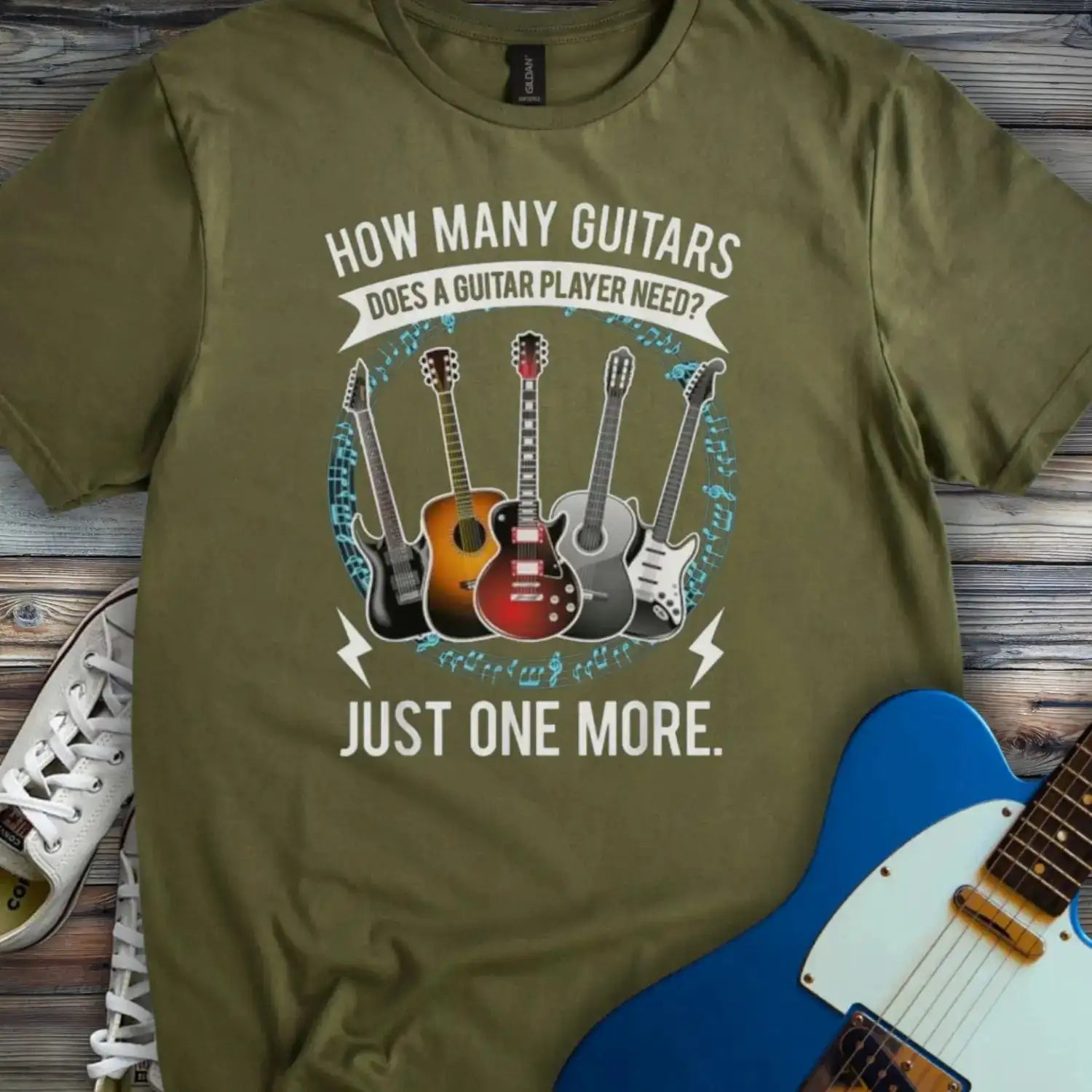 Just One More Guitar T-shirt Military Green