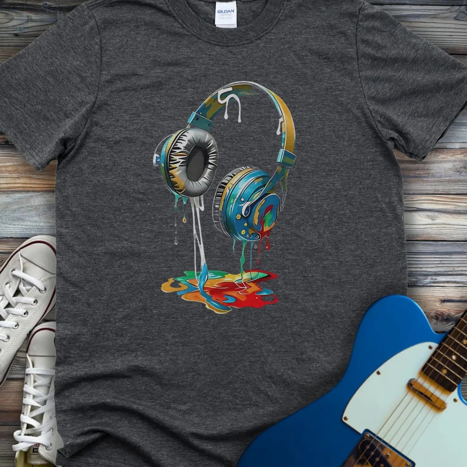 Melting Headphones T-shirt - Dark Heather Grey / S - T-Shirt