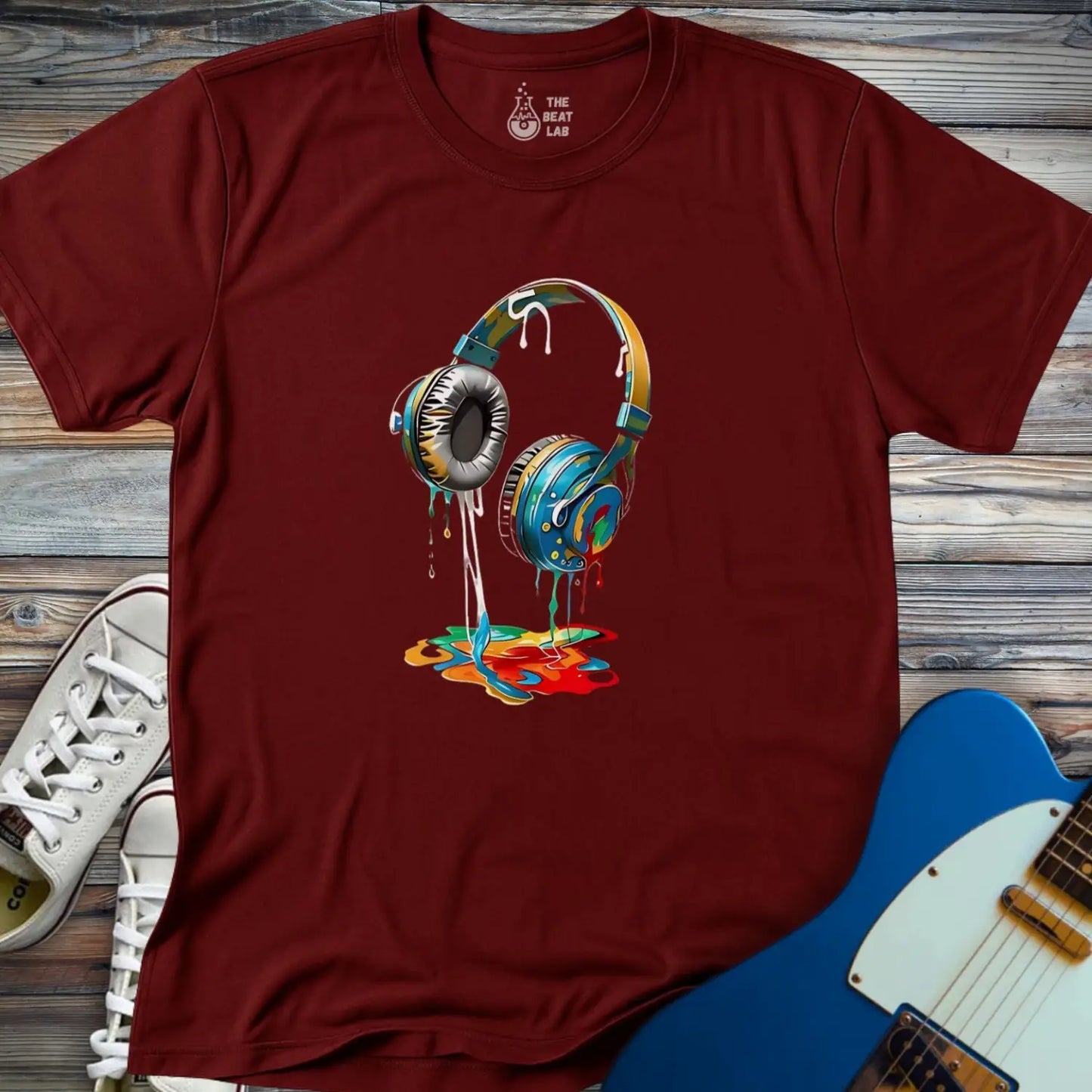 Melting Headphones T-shirt - Maroon / S - T-Shirt