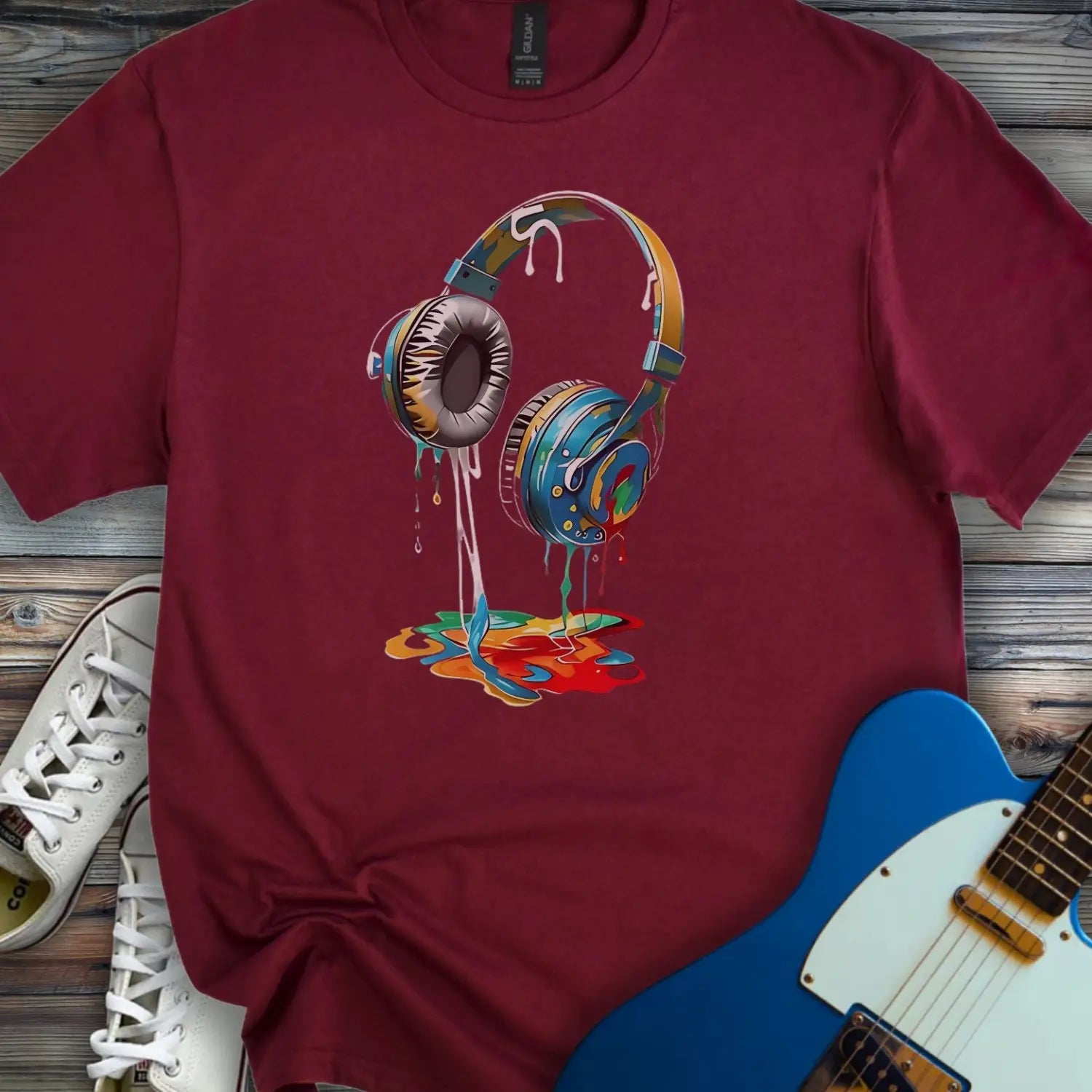 Melting Headphones T-shirt - Maroon / S - T-Shirt