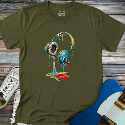 Melting Headphones T-shirt - Military Green / S - T-Shirt