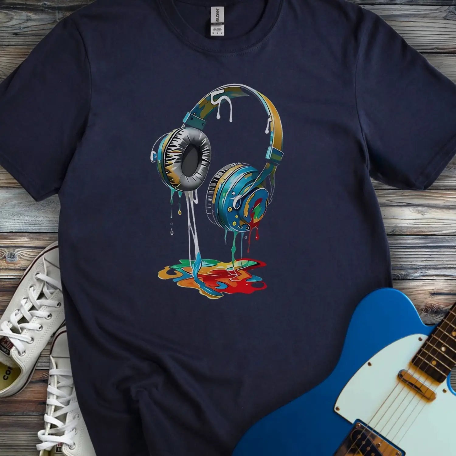 Melting Headphones T-shirt - Navy / S - T-Shirt