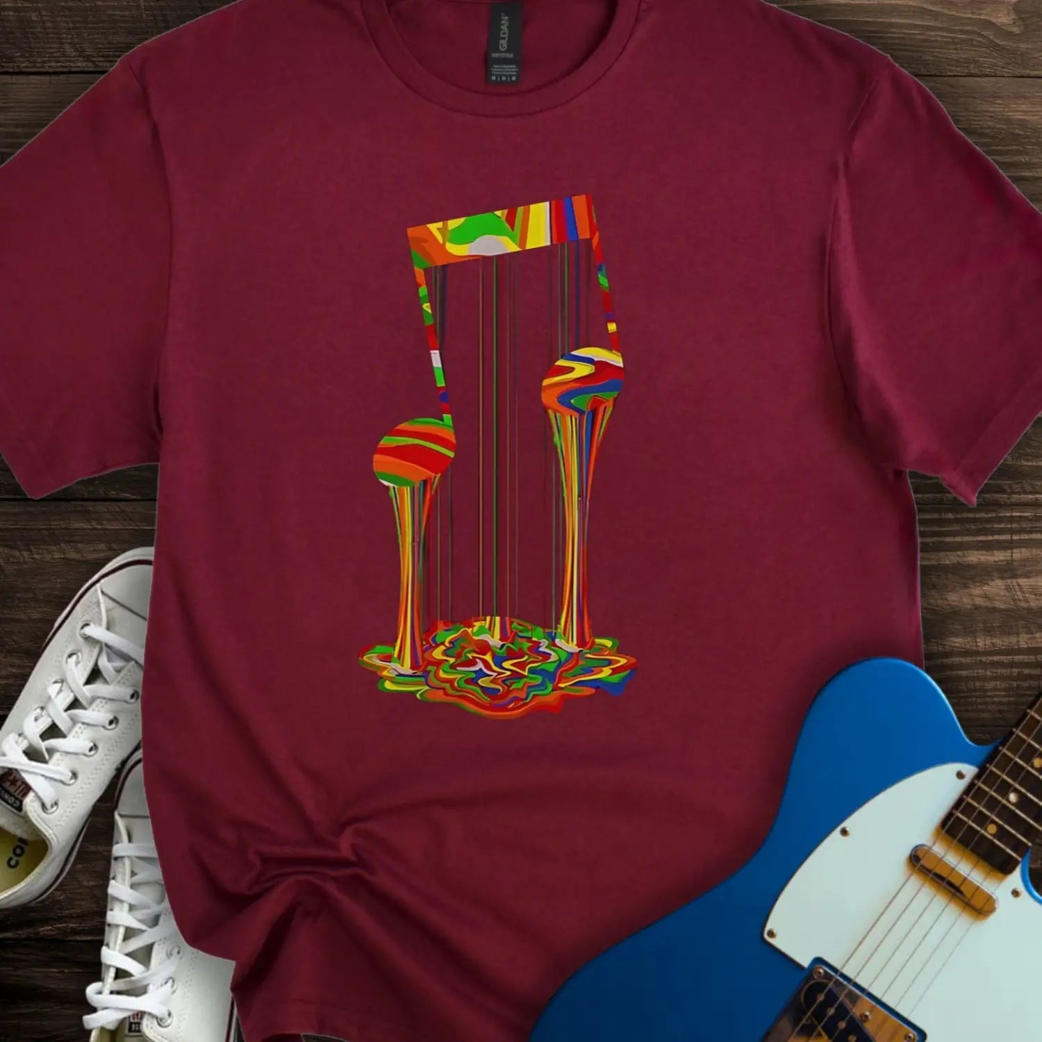 Melting Note T-shirt - Maroon / S - T-Shirt