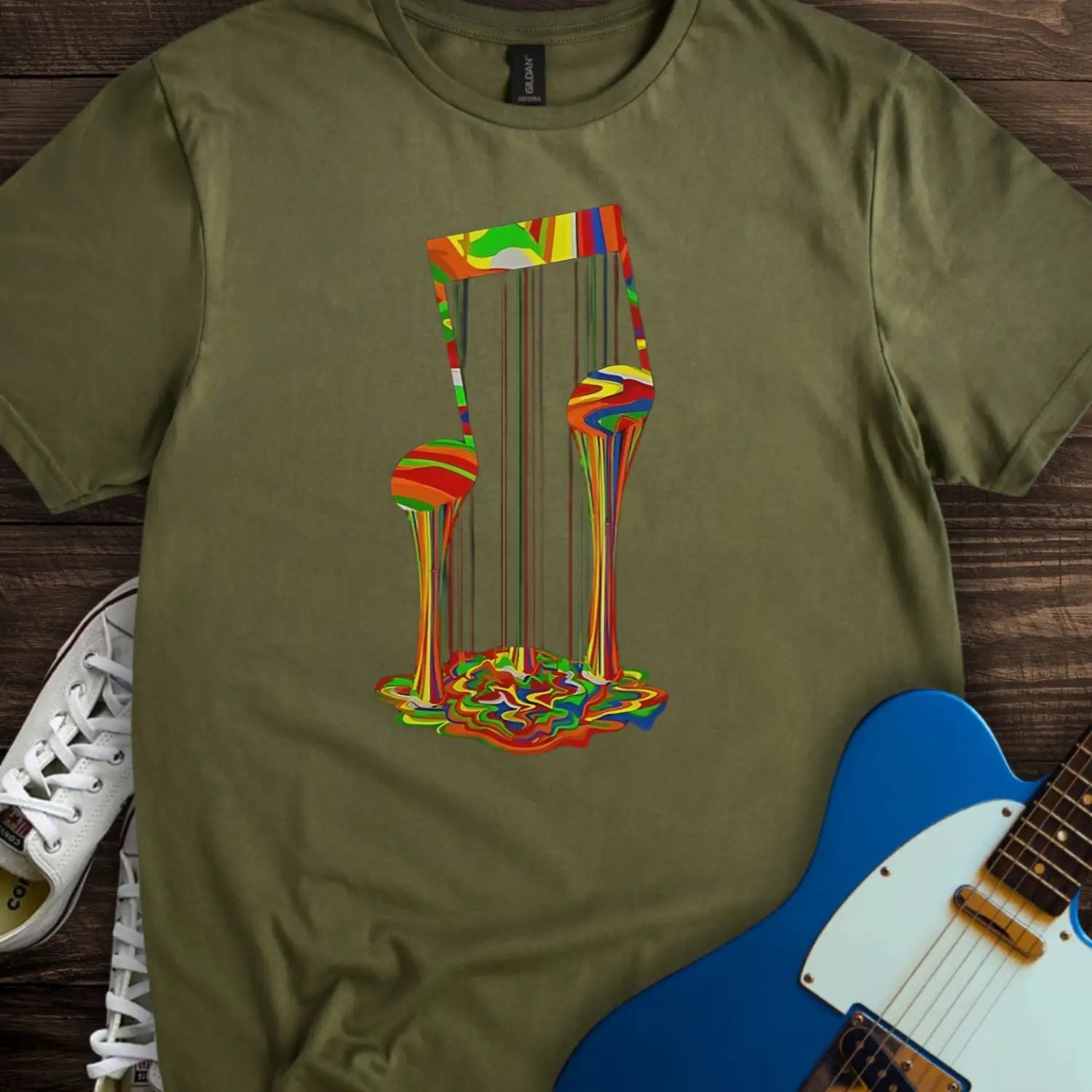Melting Note T-shirt - Military Green / S - T-Shirt