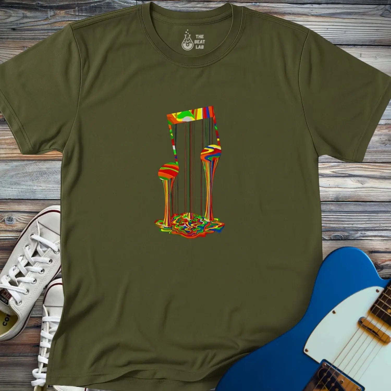 Melting Note T-shirt - Military Green / S - T-Shirt