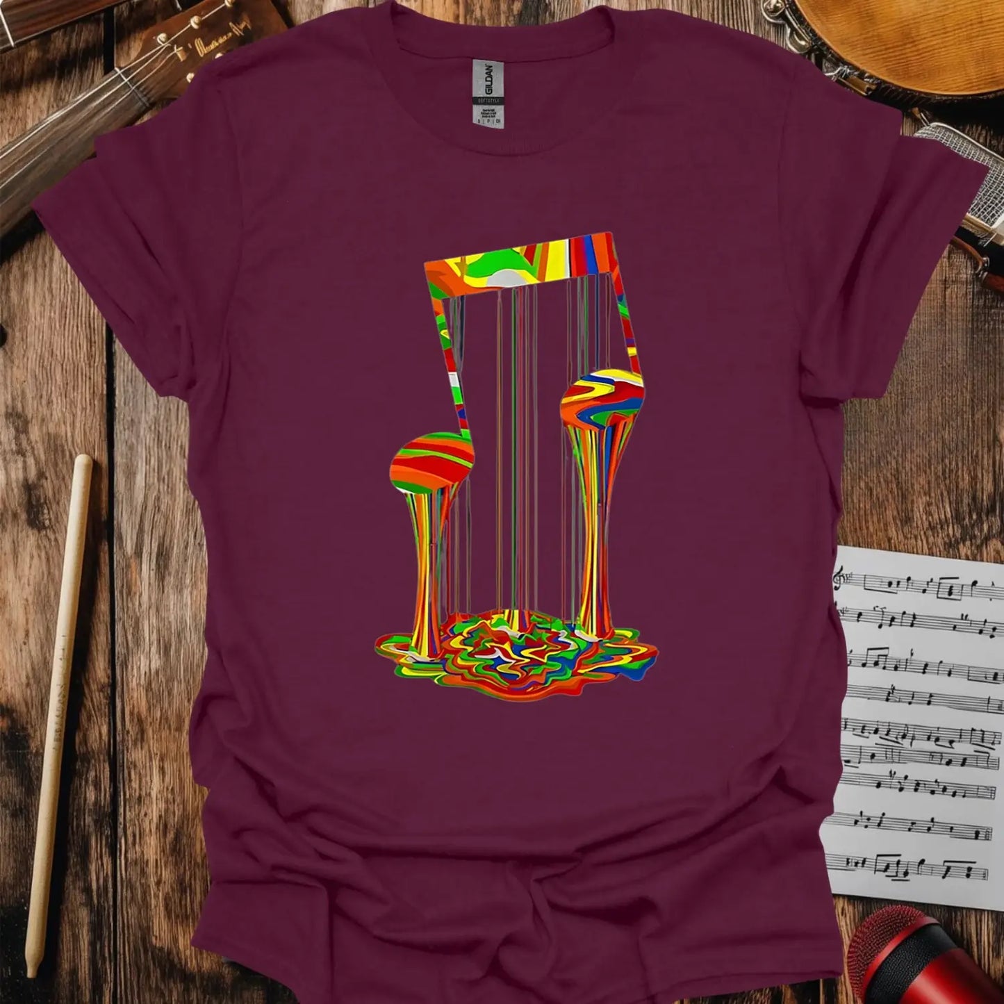 Melting Note T-shirt - S / Maroon - T-Shirt