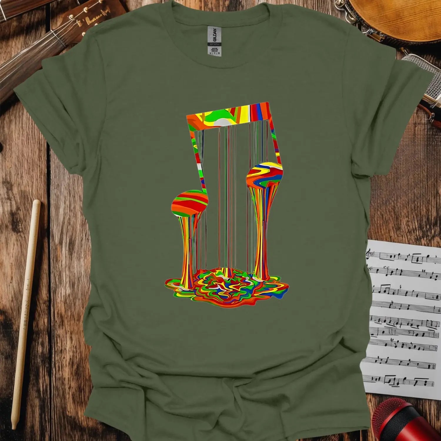 Melting Note T-shirt - S / Military Green - T-Shirt