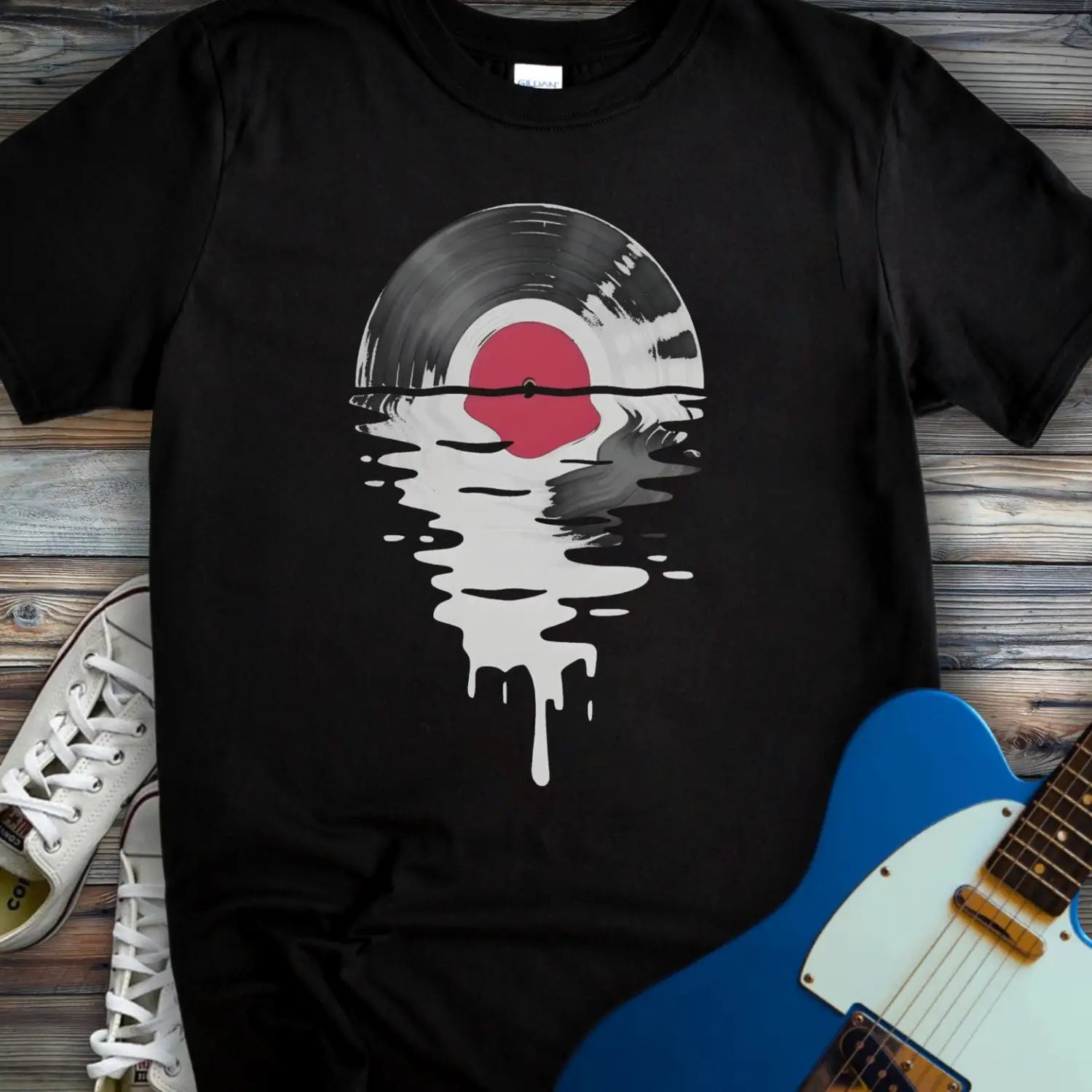 Melting Vinyl Record T-shirt - Black / S - T-Shirt