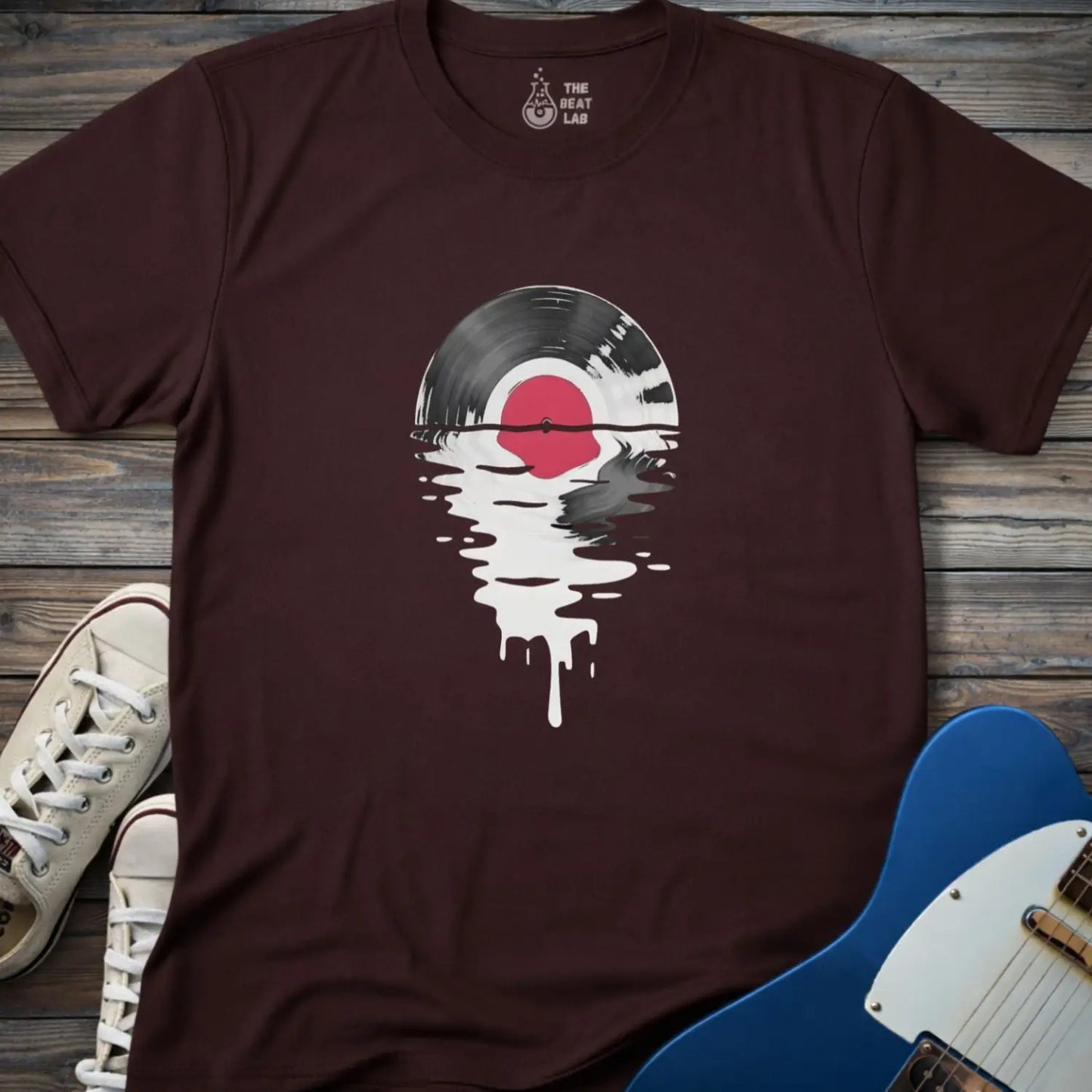 Melting Vinyl Record T-shirt - Dark Chocolate / S - T-Shirt