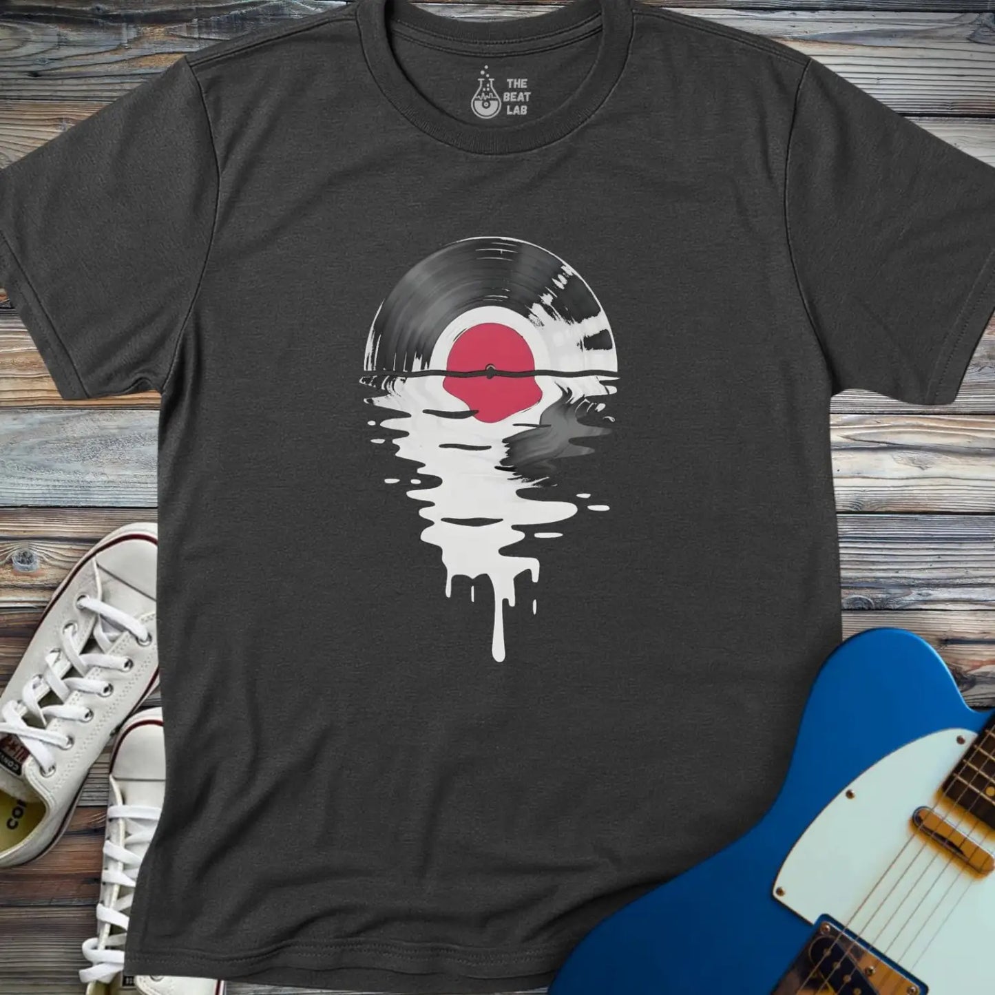 Melting Vinyl Record T-shirt - Dark Heather Grey / S - T-Shirt
