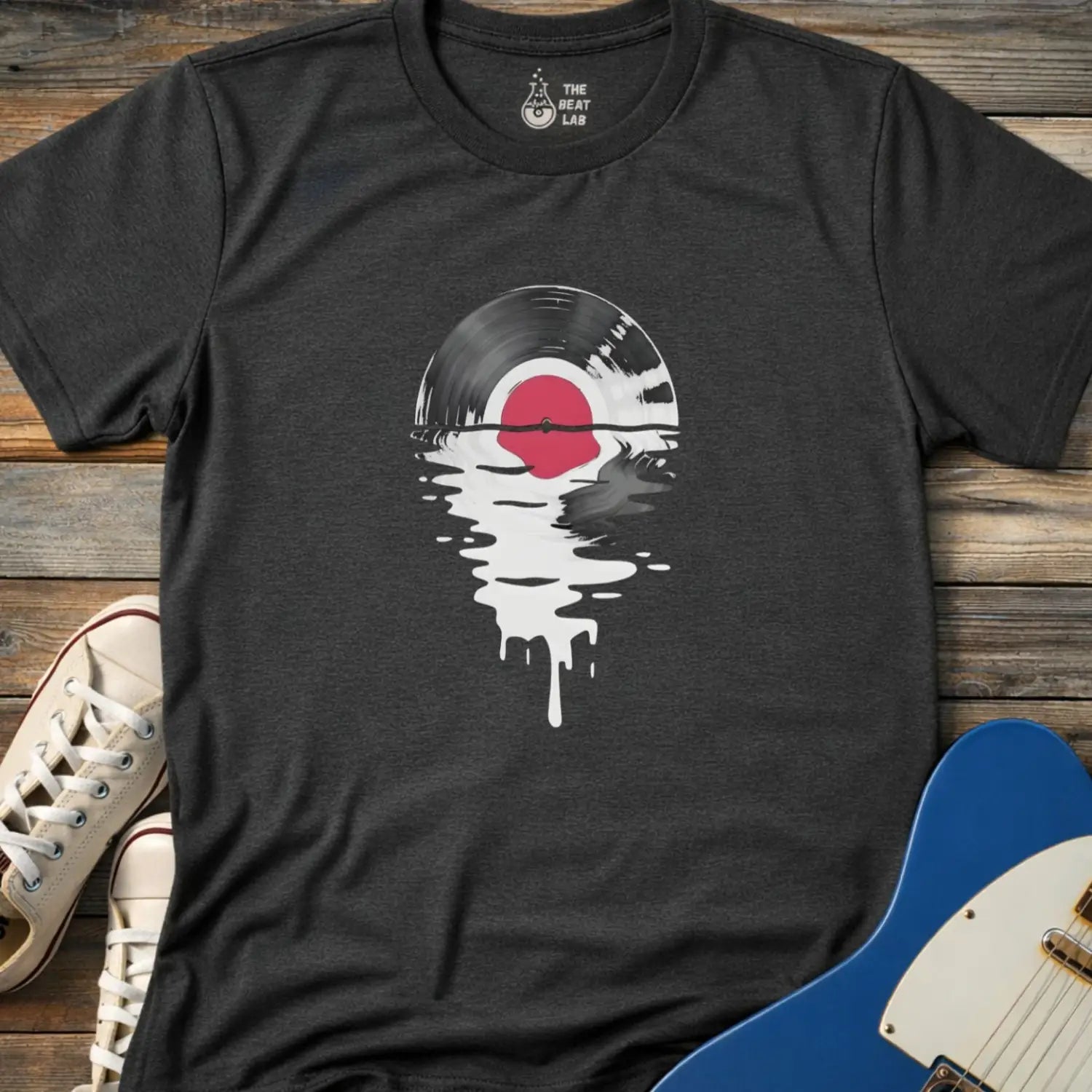 Melting Vinyl Record T-shirt - Dark Heather Grey / S - T-Shirt