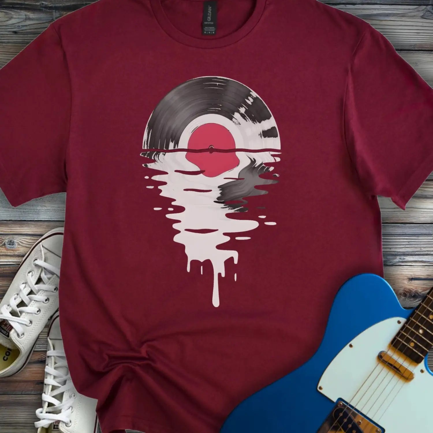 Melting Vinyl Record T-shirt - Maroon / S - T-Shirt