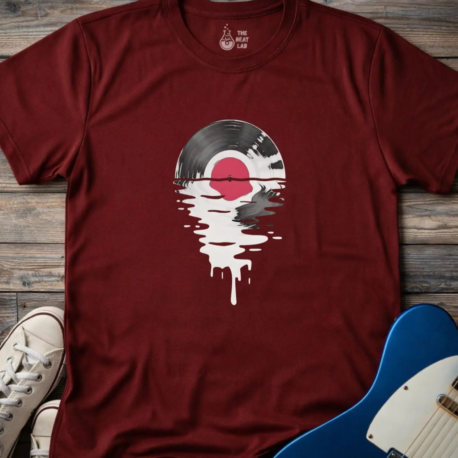 Melting Vinyl Record T-shirt - Maroon / S - T-Shirt