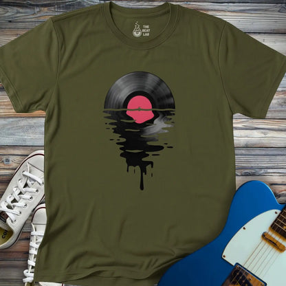 Melting Vinyl Record T-shirt - Military Green / S - T-Shirt