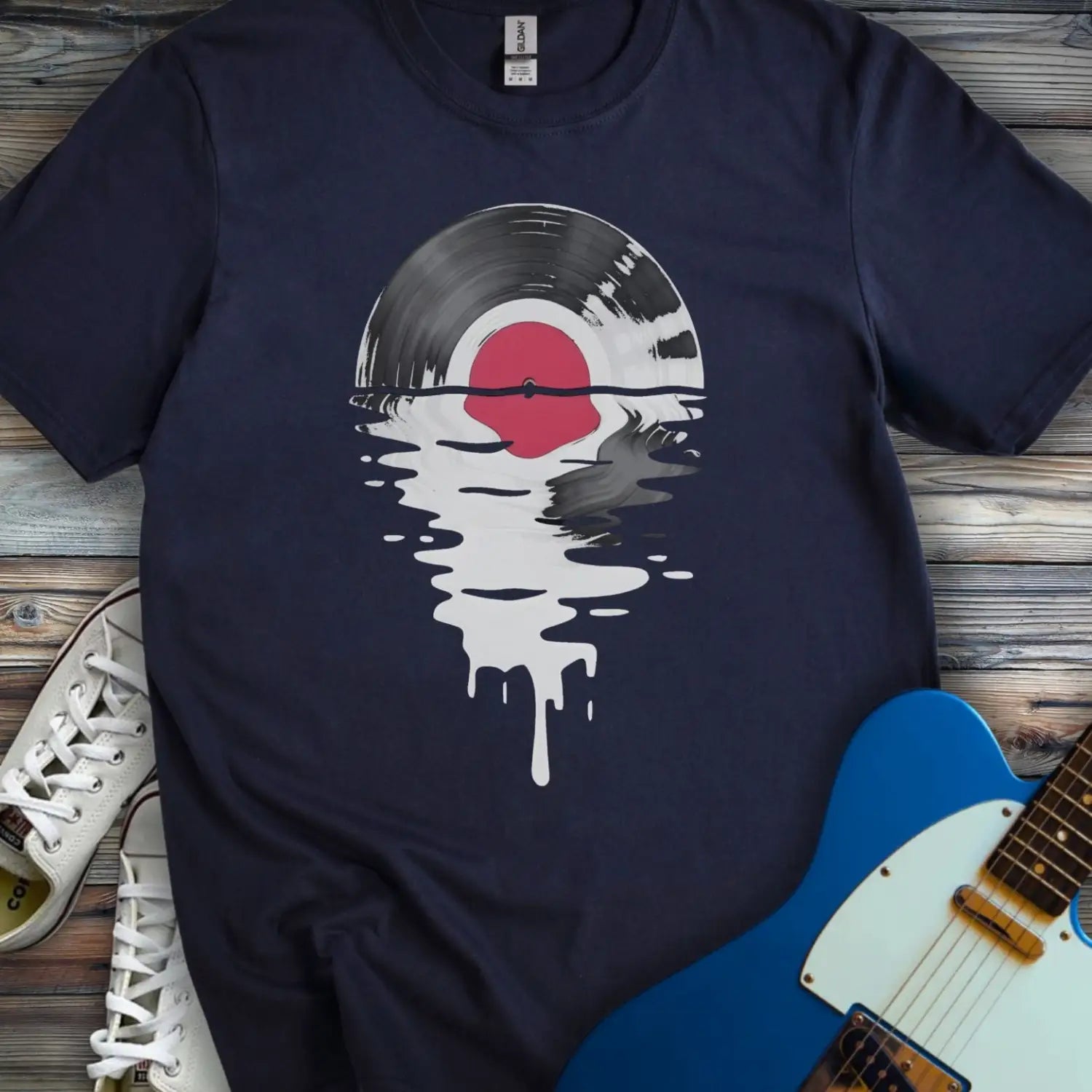 Melting Vinyl Record T-shirt - Navy / S - T-Shirt