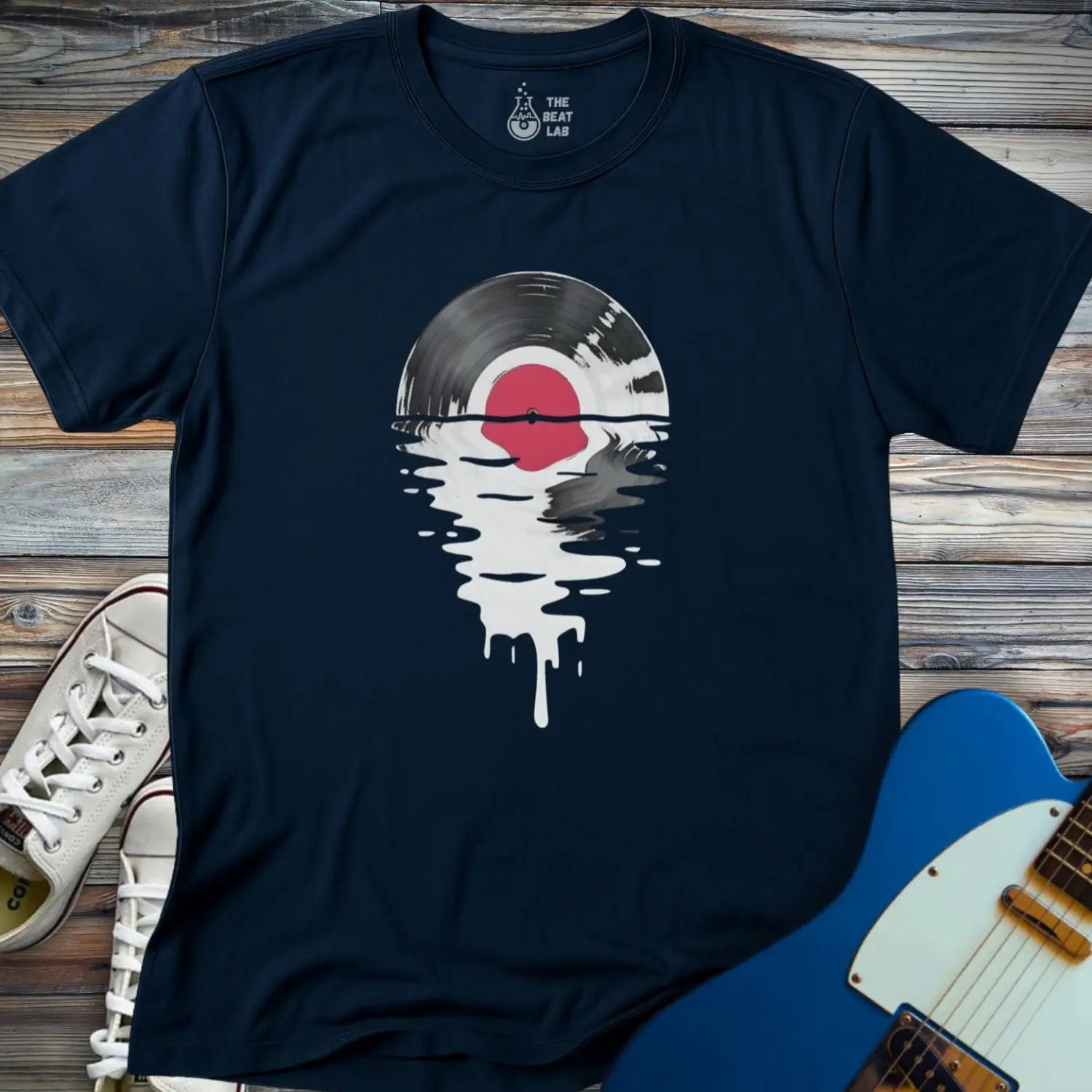 Melting Vinyl Record T-shirt - Navy / S - T-Shirt