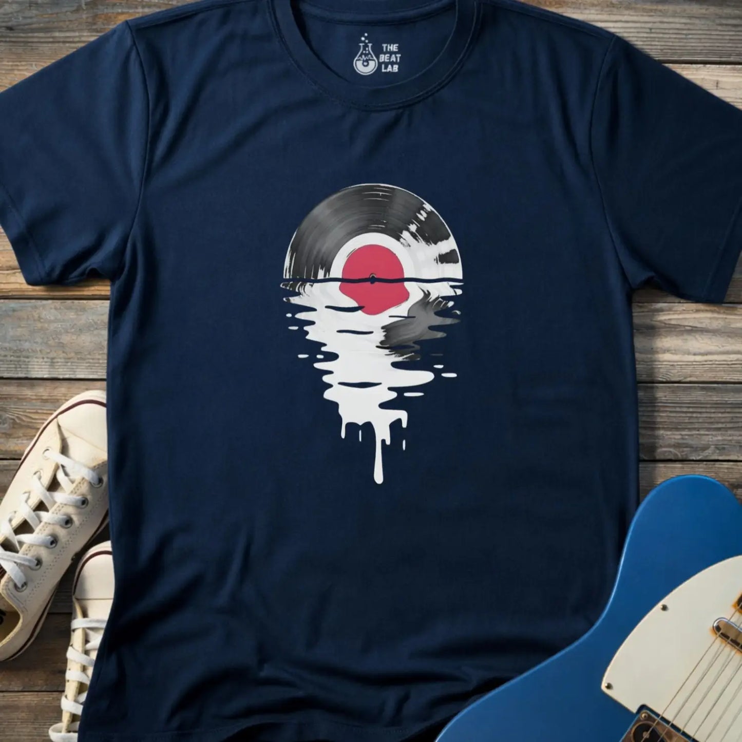Melting Vinyl Record T-shirt - Navy / S - T-Shirt