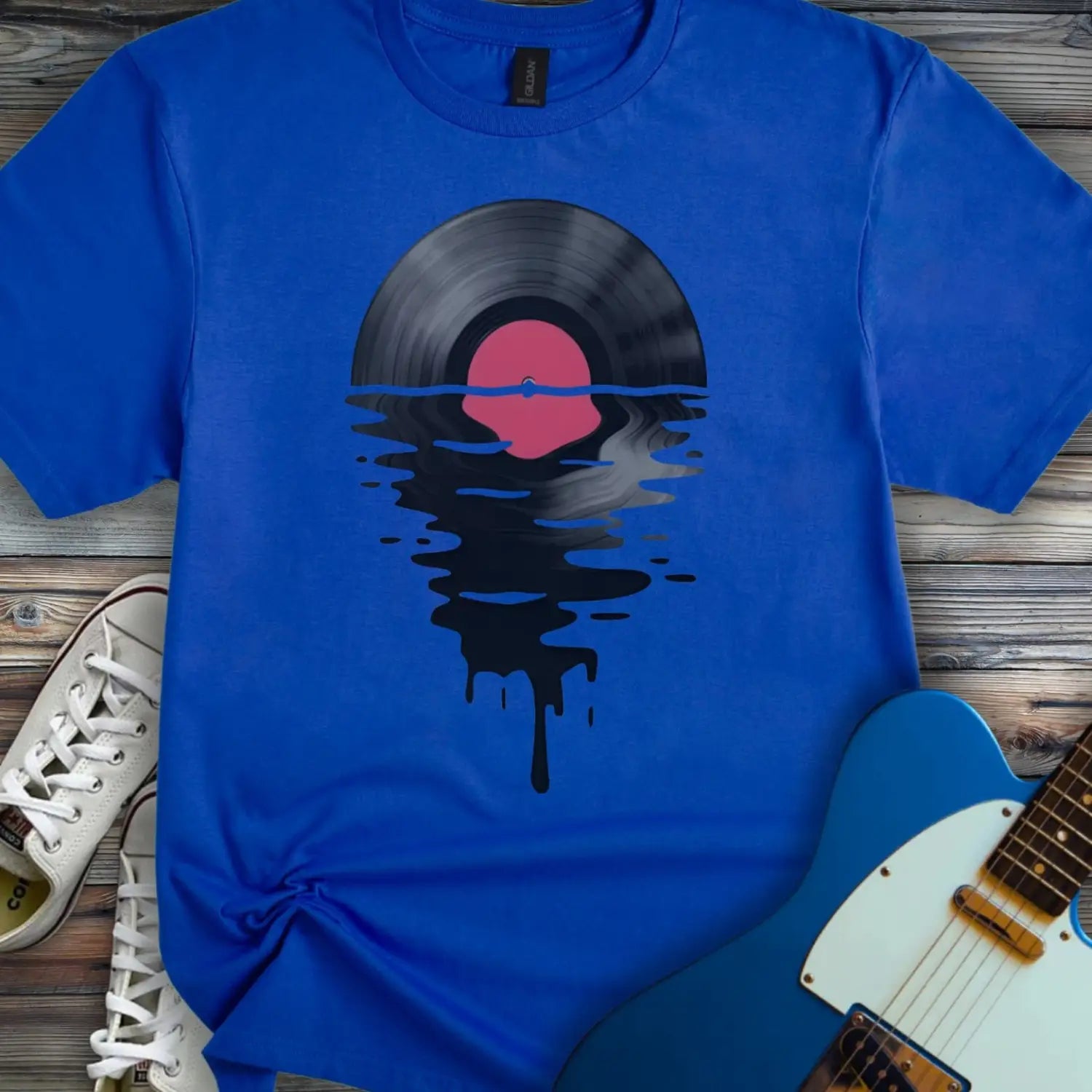 Melting Vinyl Record T-shirt - Royal / S - T-Shirt