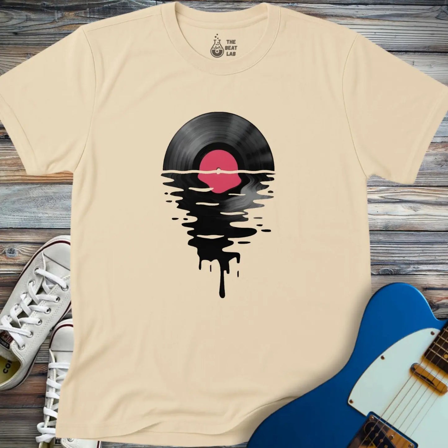 Melting Vinyl Record T-shirt - Sand / S - T-Shirt