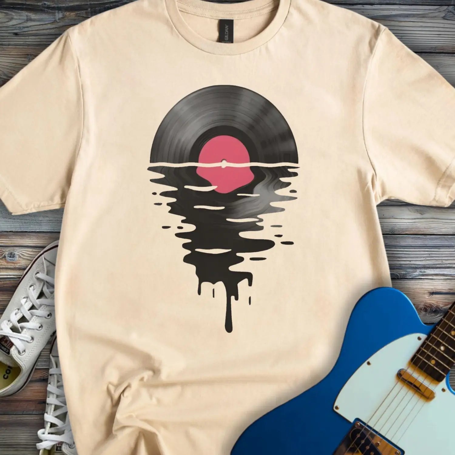 Melting Vinyl Record T-shirt - Sand / S - T-Shirt