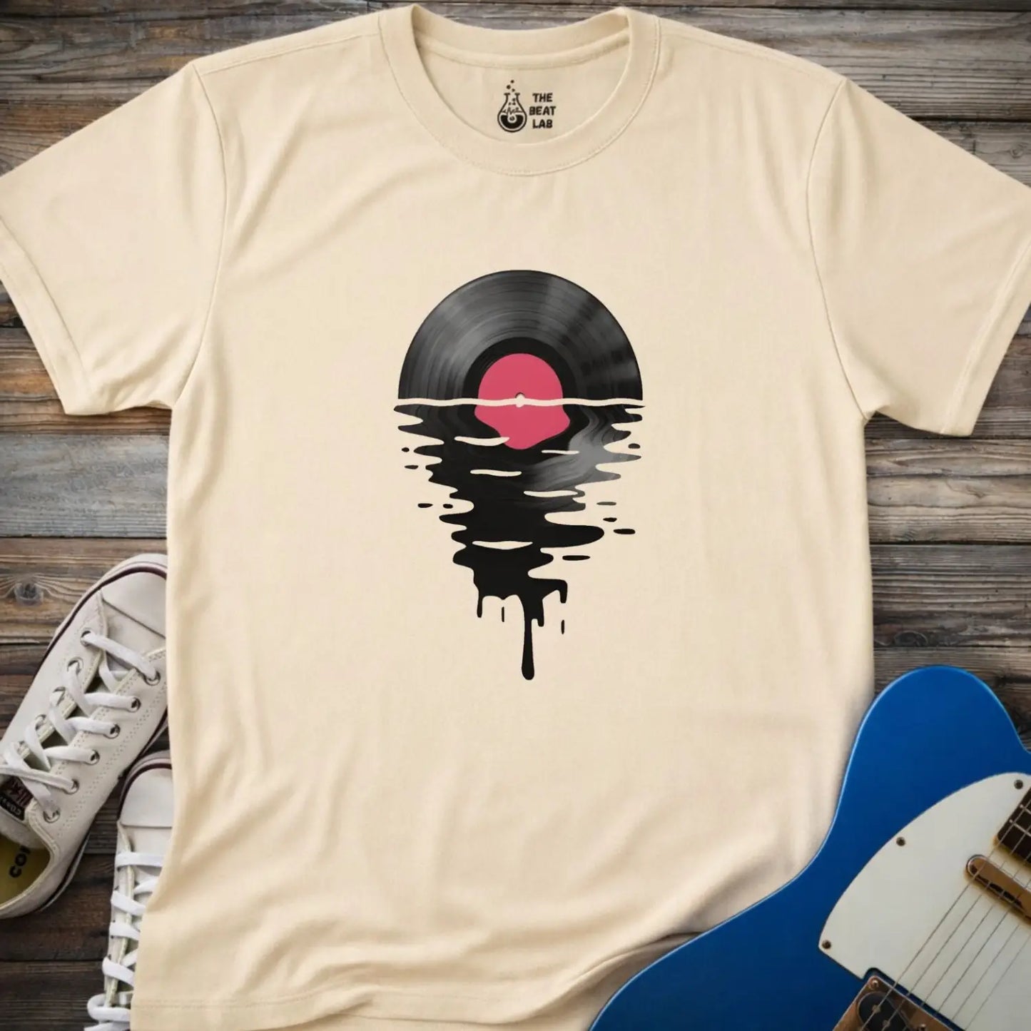 Melting Vinyl Record T-shirt - Sand / S - T-Shirt