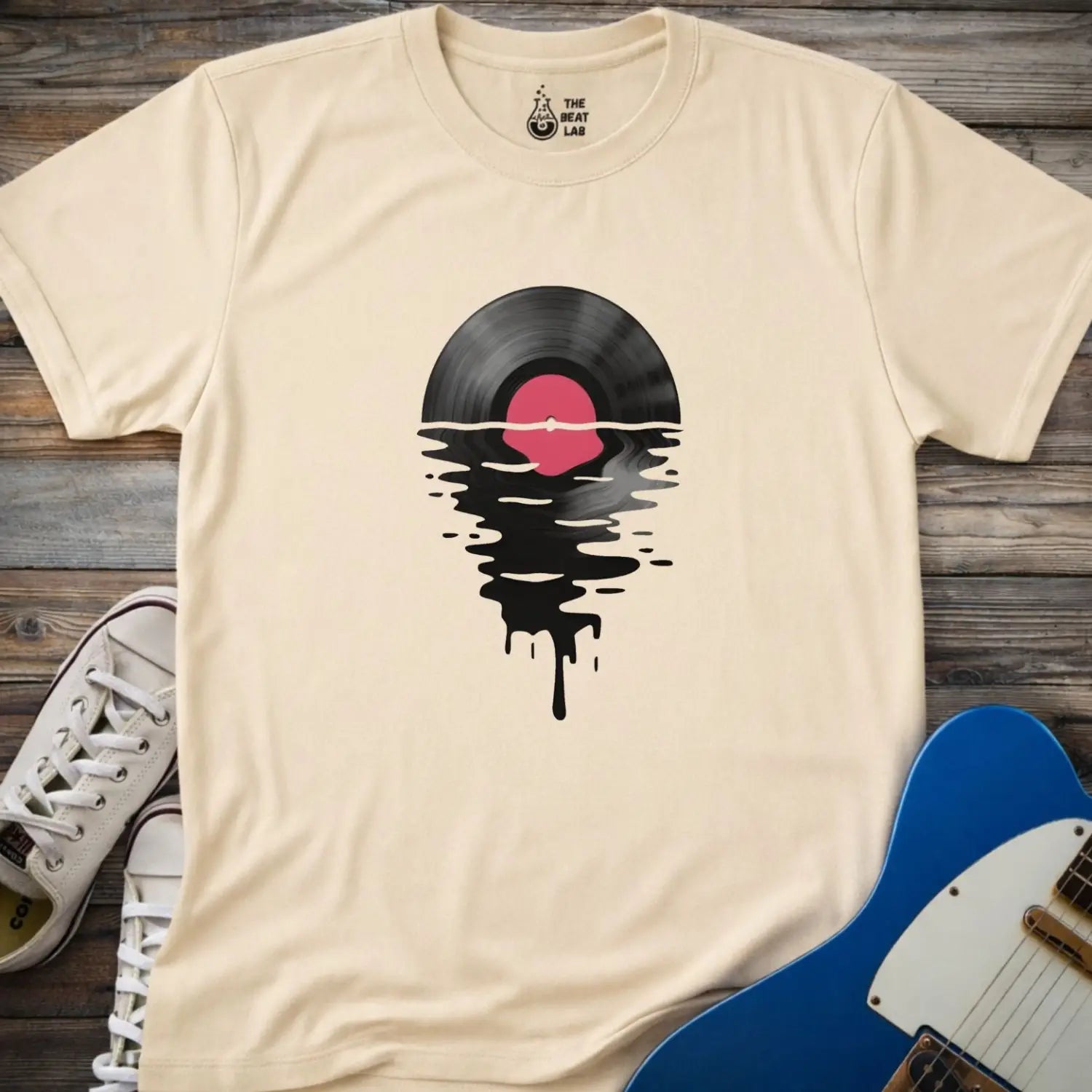 Melting Vinyl Record T-shirt - Sand / S - T-Shirt