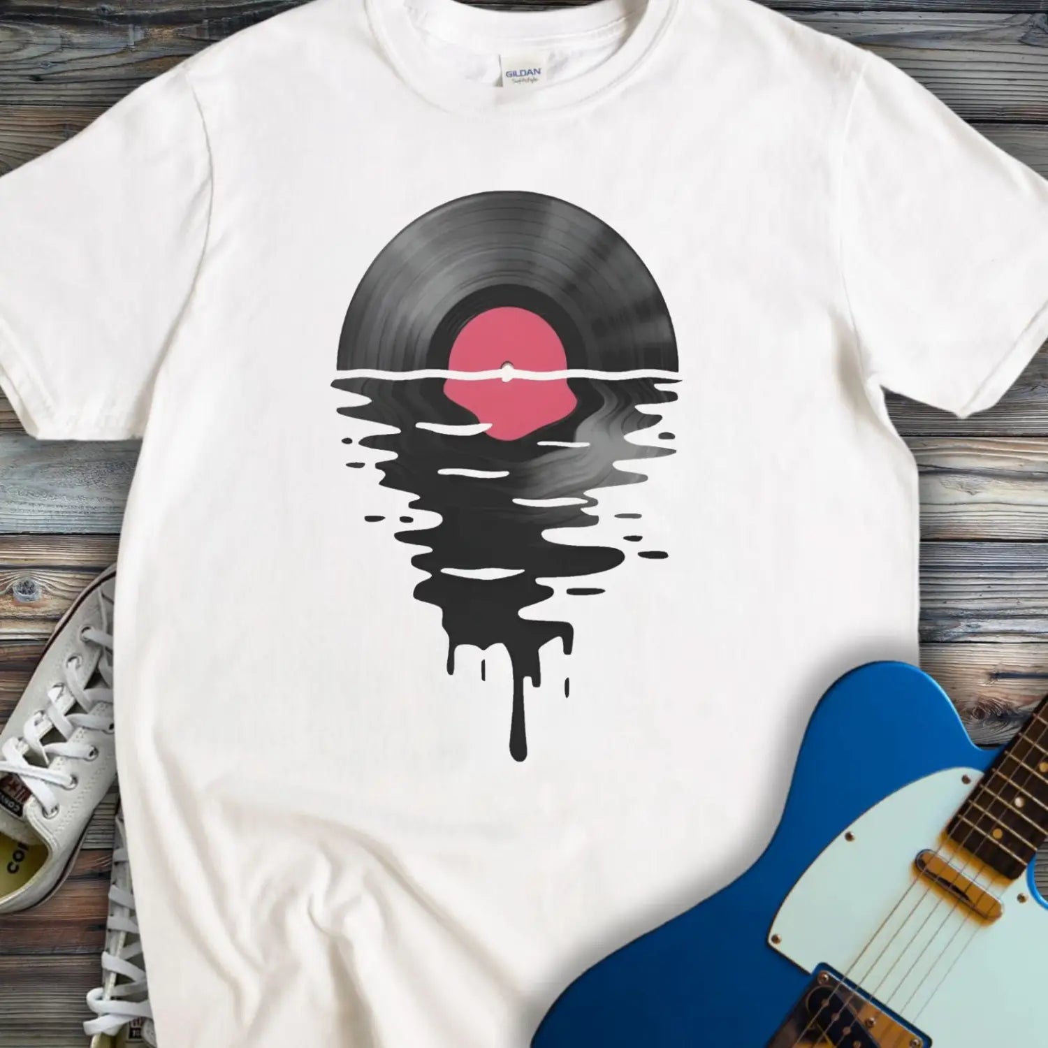 Melting Vinyl Record T-shirt - White / S - T-Shirt