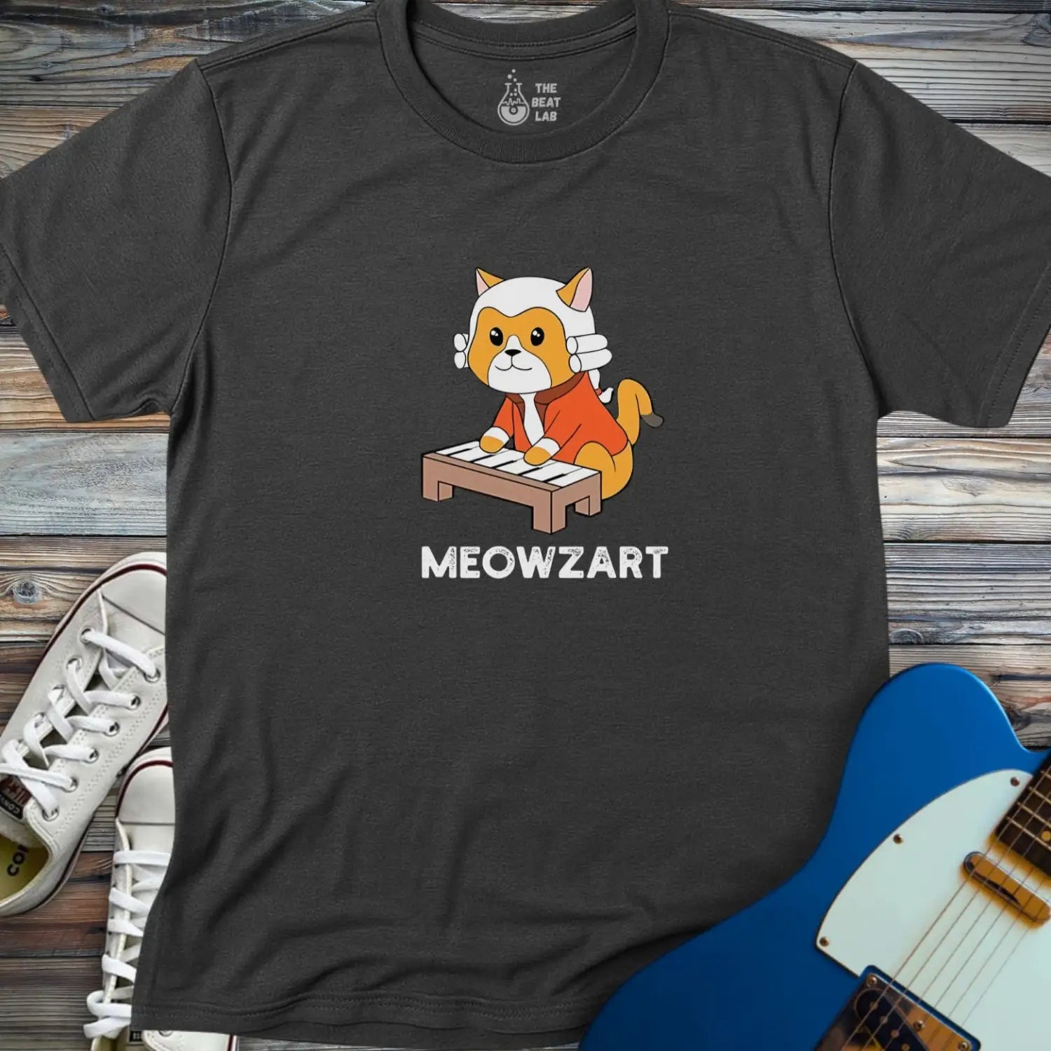 Meowzart T-shirt - Dark Heather Grey / S - T-Shirt