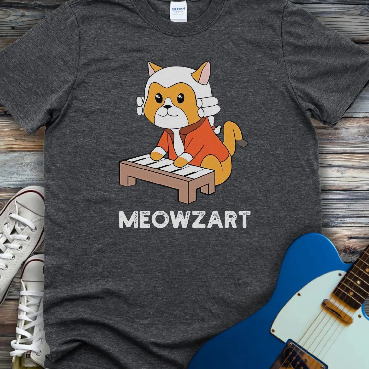 Meowzart T-shirt - Dark Heather Grey / S - T-Shirt
