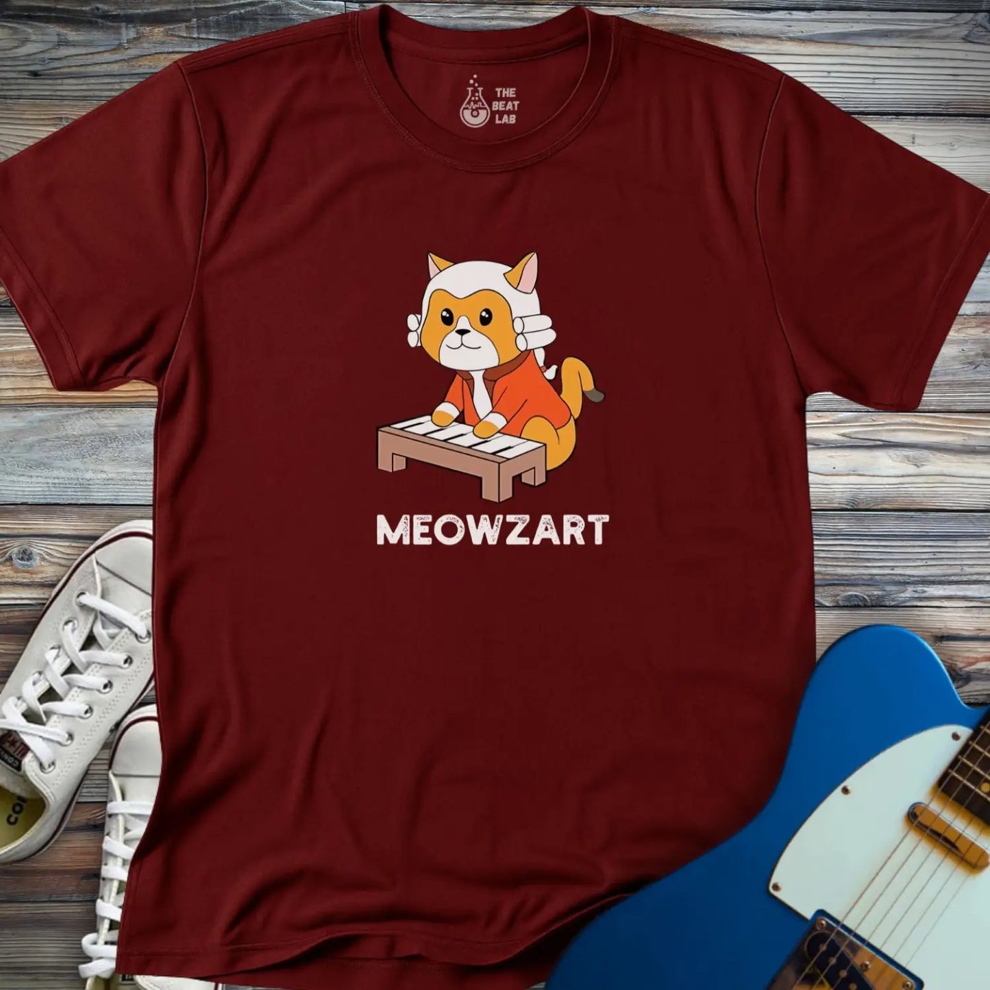 Meowzart T-shirt - Maroon / S - T-Shirt