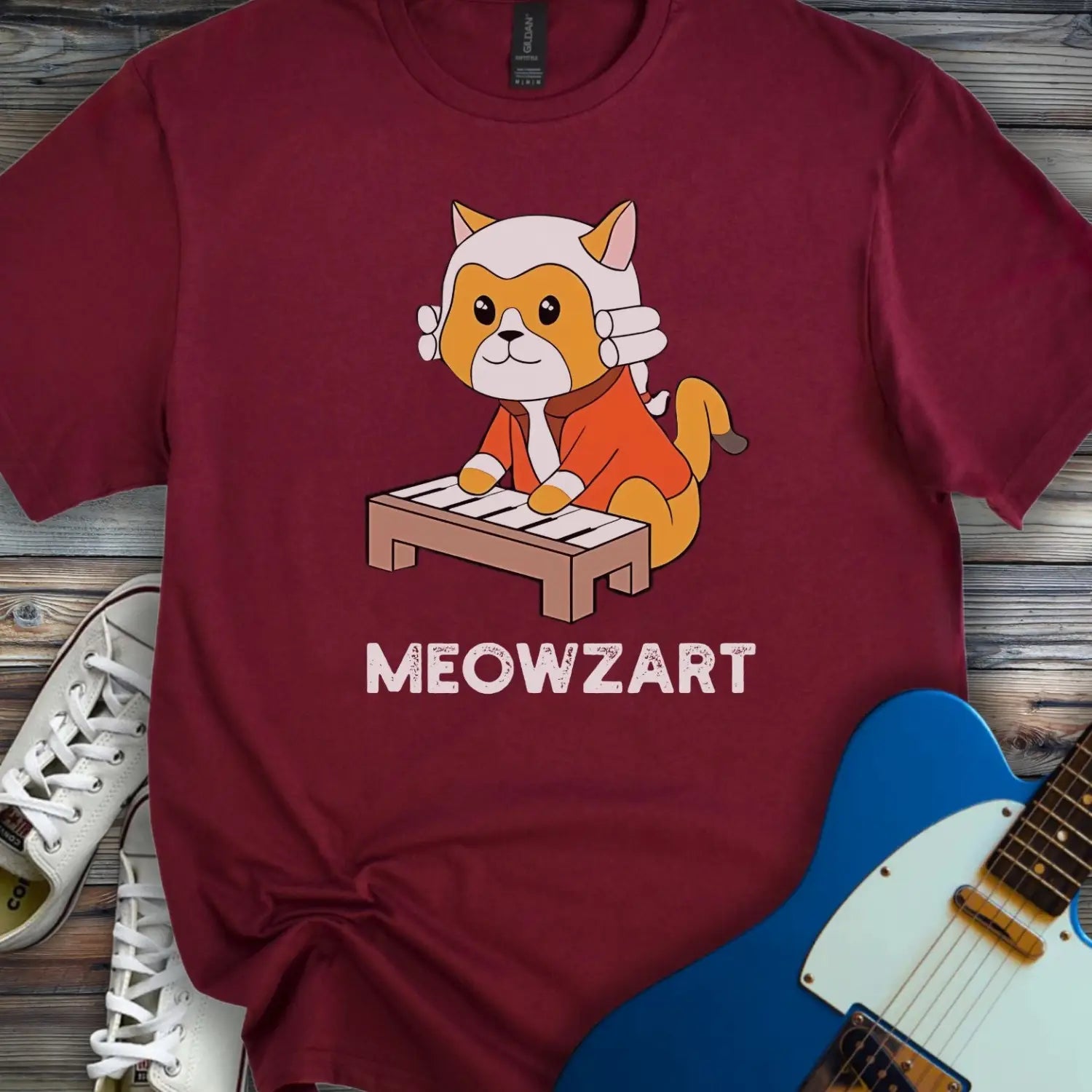 Meowzart T-shirt - Maroon / S - T-Shirt