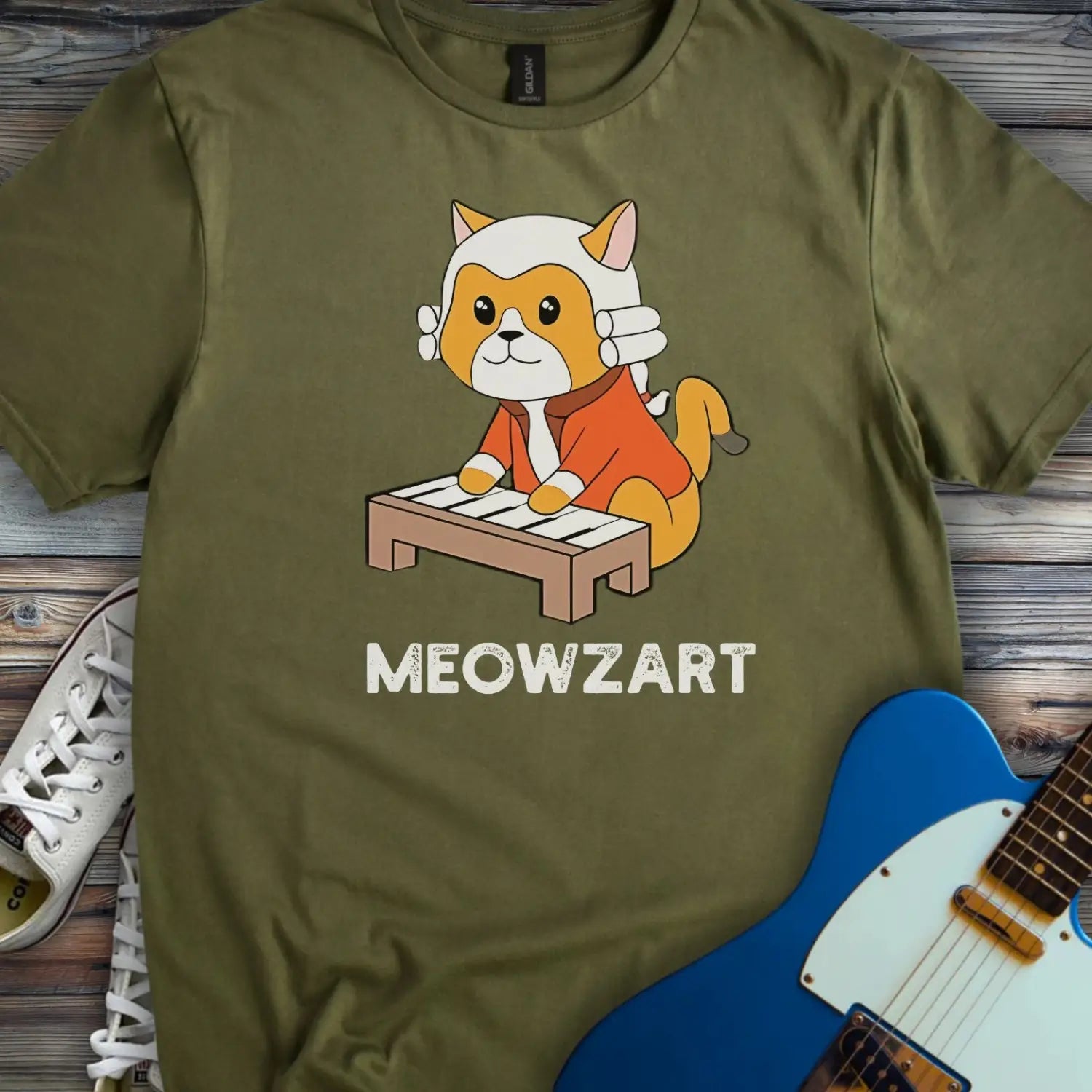 Meowzart T-shirt - Military Green / S - T-Shirt