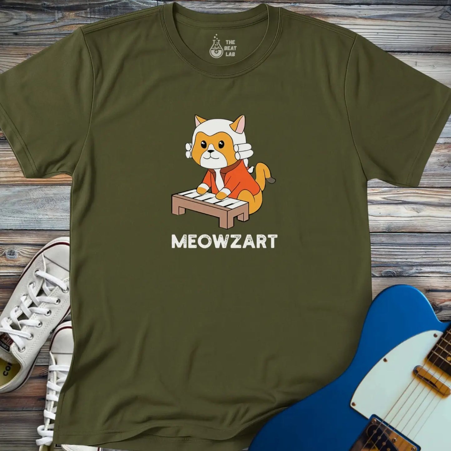Meowzart T-shirt - Military Green / S - T-Shirt