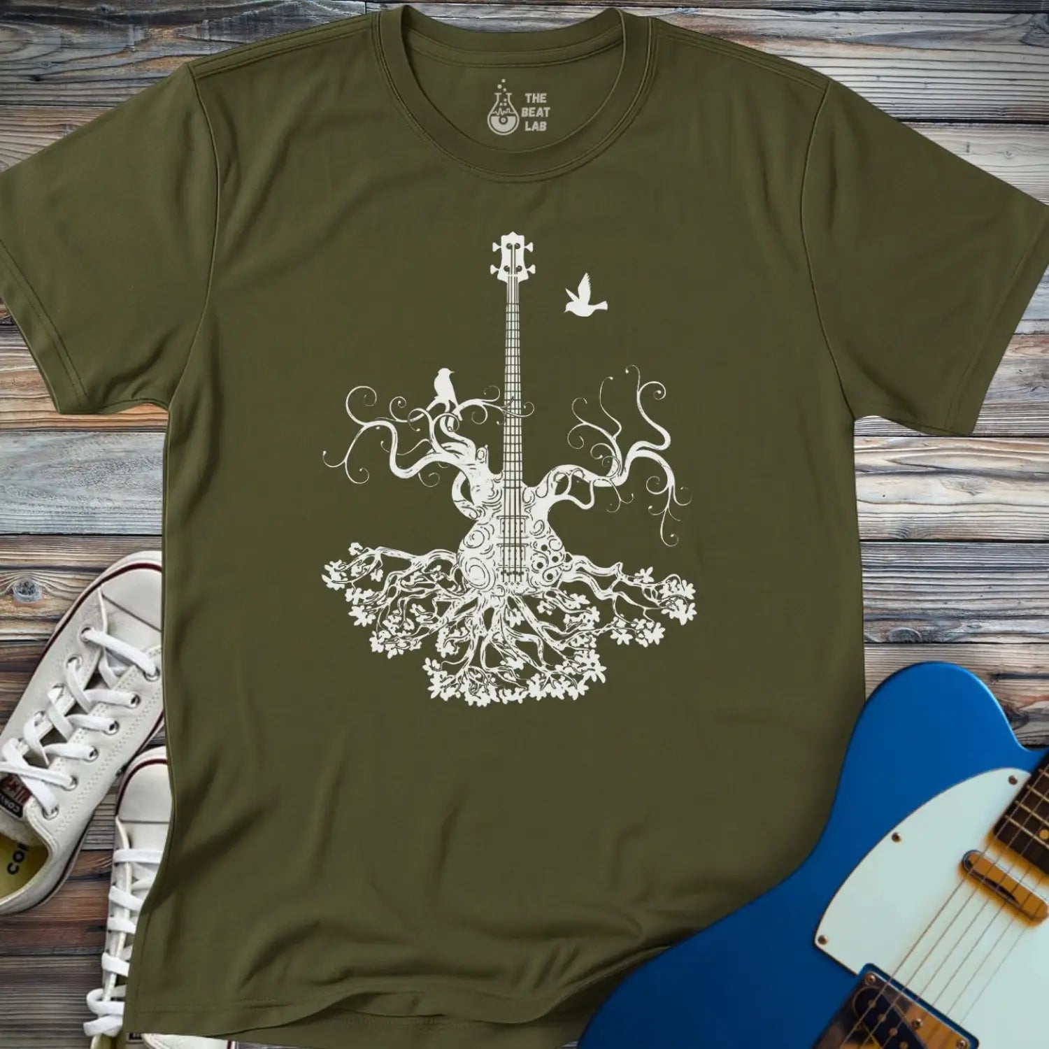 Music Guitar Tree T-shirt - Military Green / S - T-Shirt
