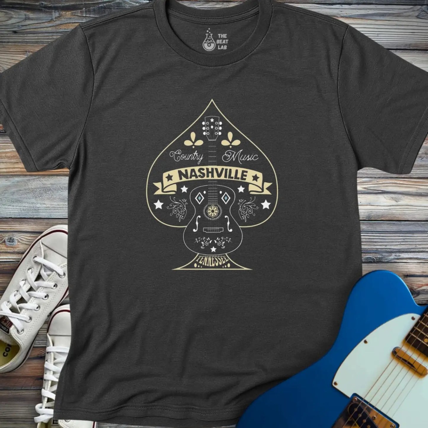 Nashville Music City (V) T-shirt - Dark Heather Grey / S - T-Shirt