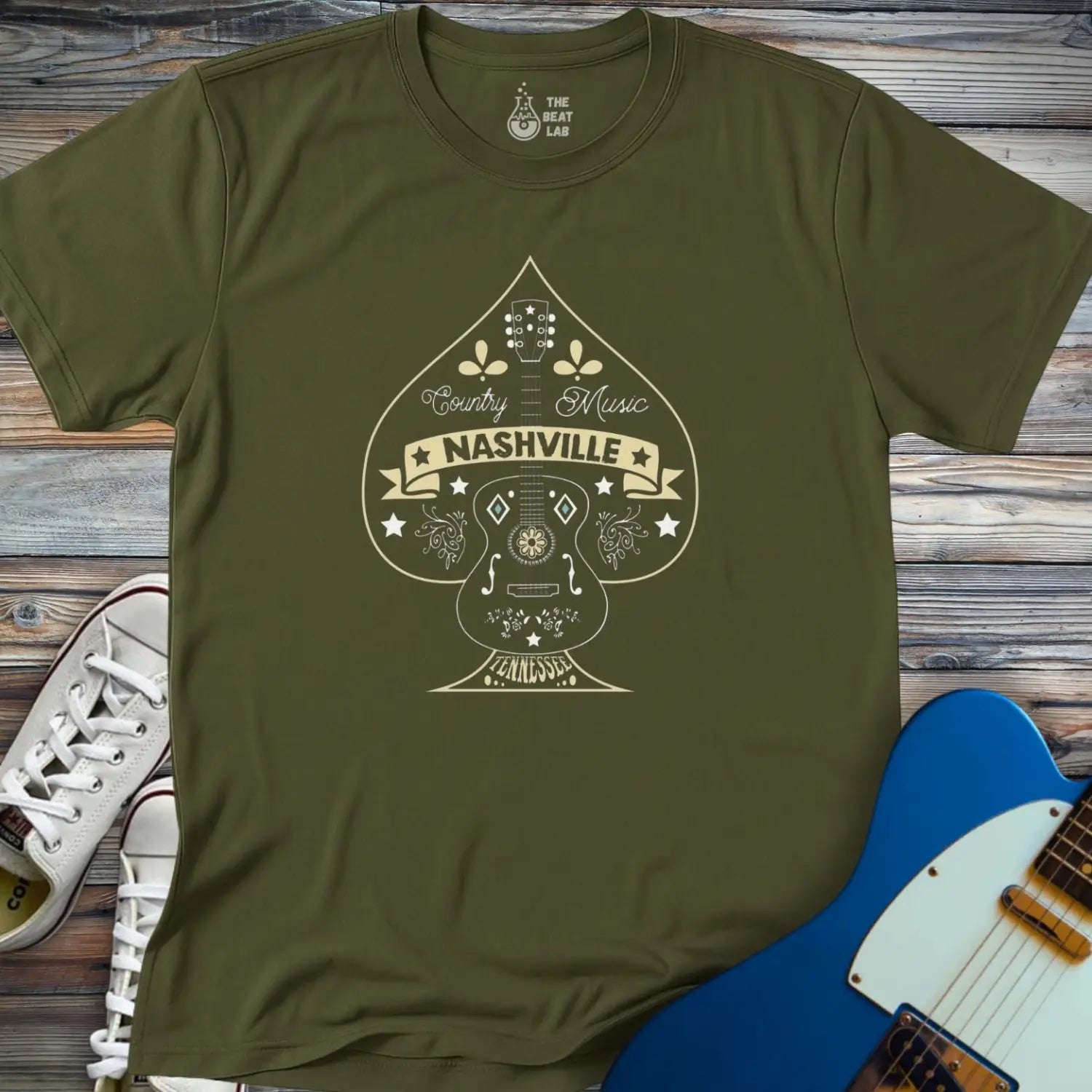 Nashville Music City (V) T-shirt - Military Green / S - T-Shirt