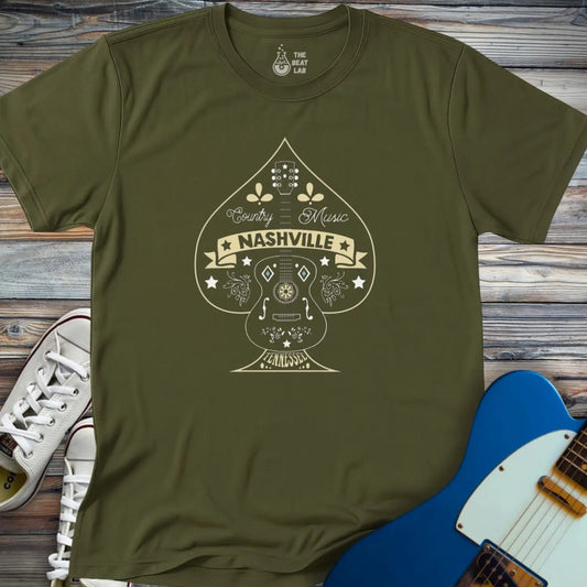 Nashville Music City (V) T-shirt - Military Green / S - T-Shirt