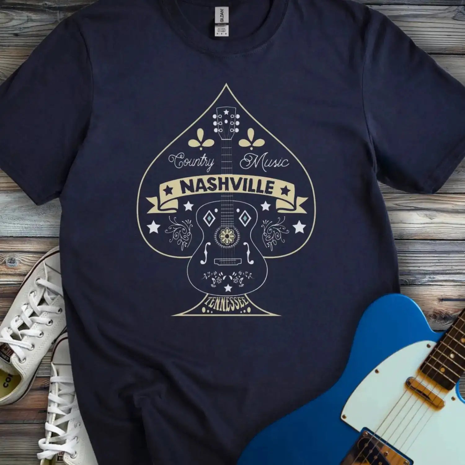 Nashville Music City (V) T-shirt Navy