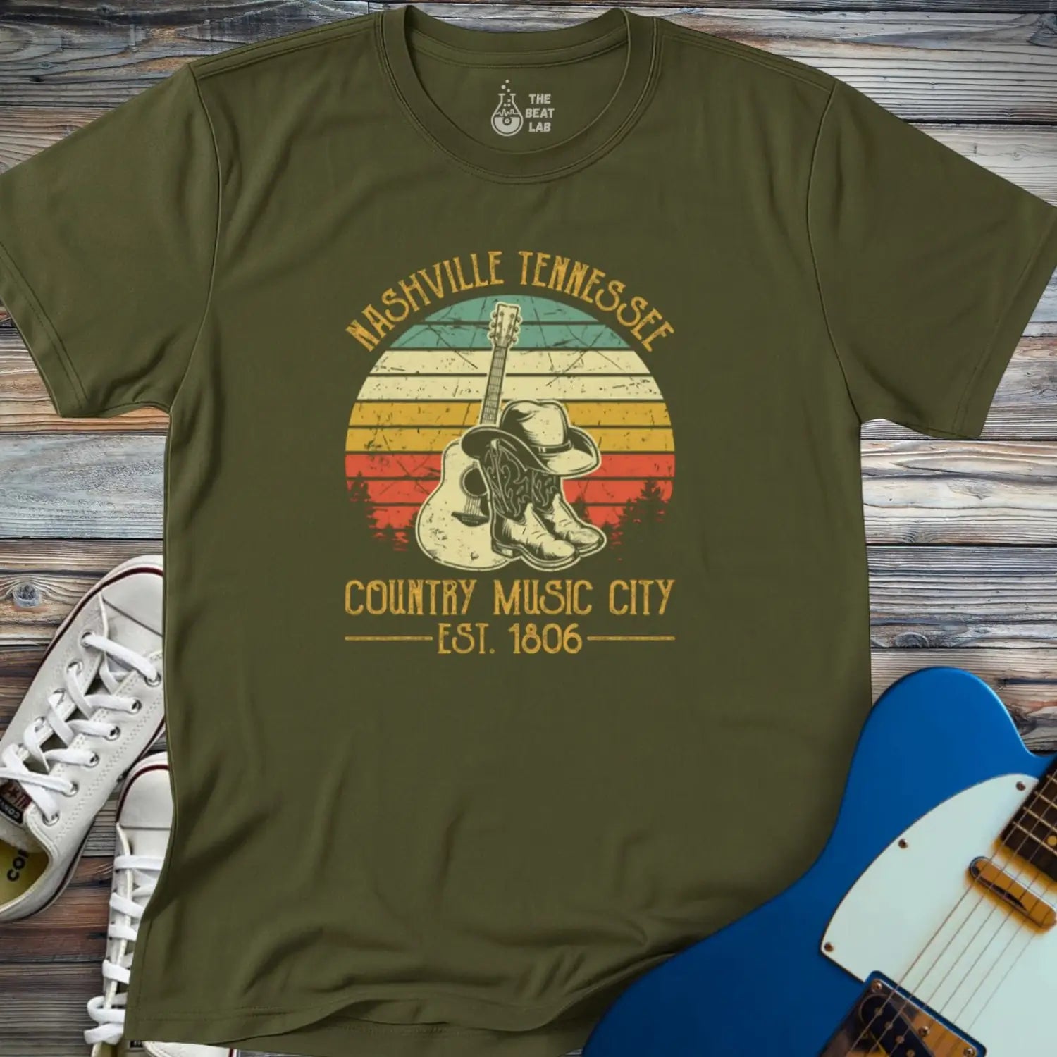 Nashville Music City (VI) T-shirt - Military Green / S - T-Shirt