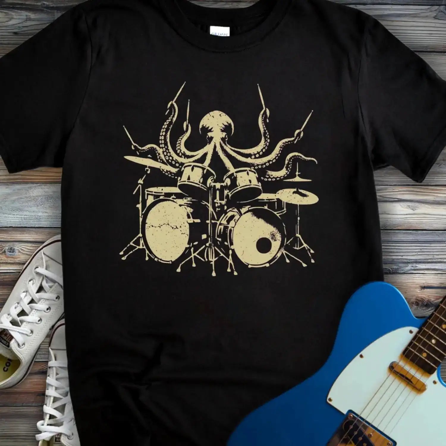 Octopus Drummer T-shirt Black