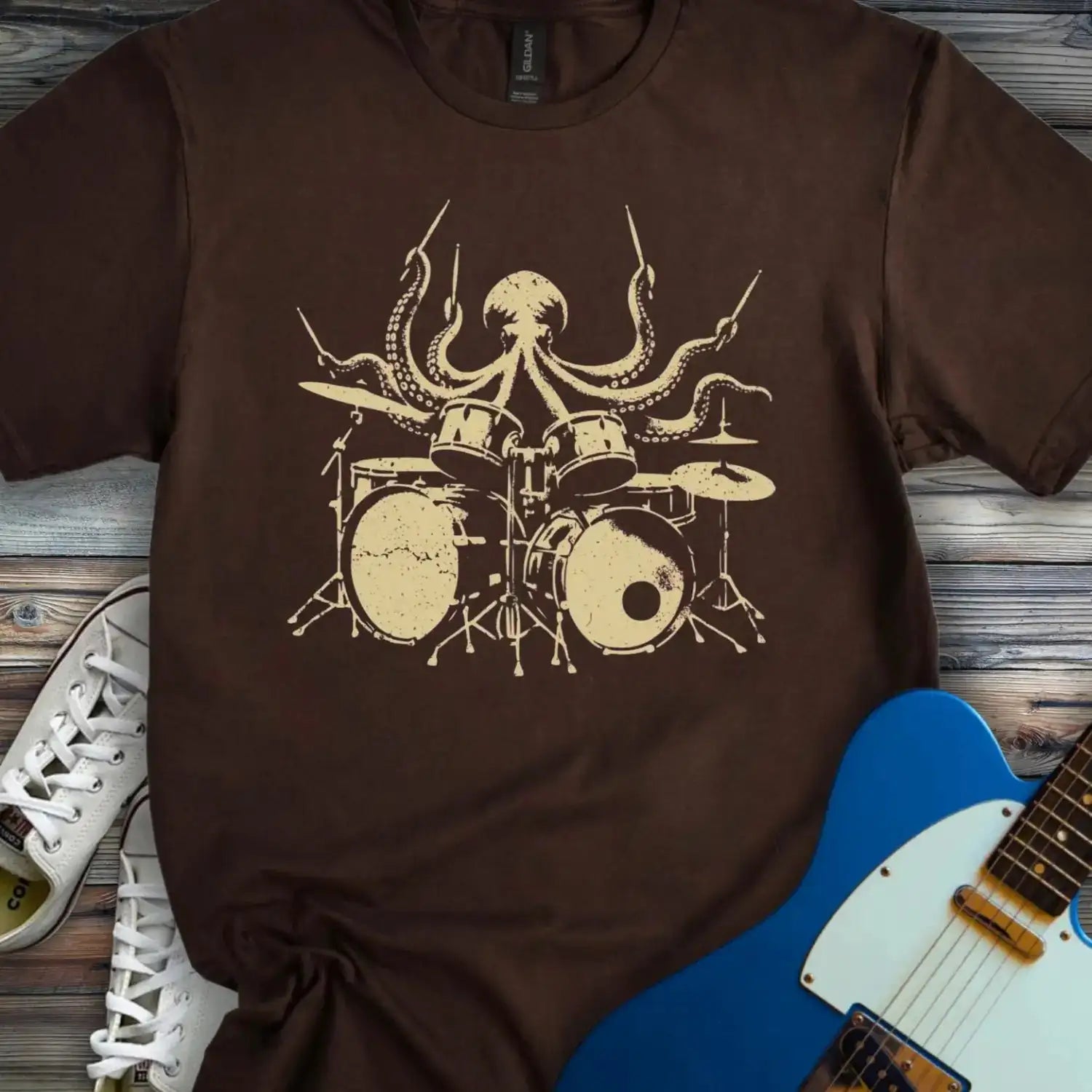 Octopus Drummer T-shirt Dark Chocolate