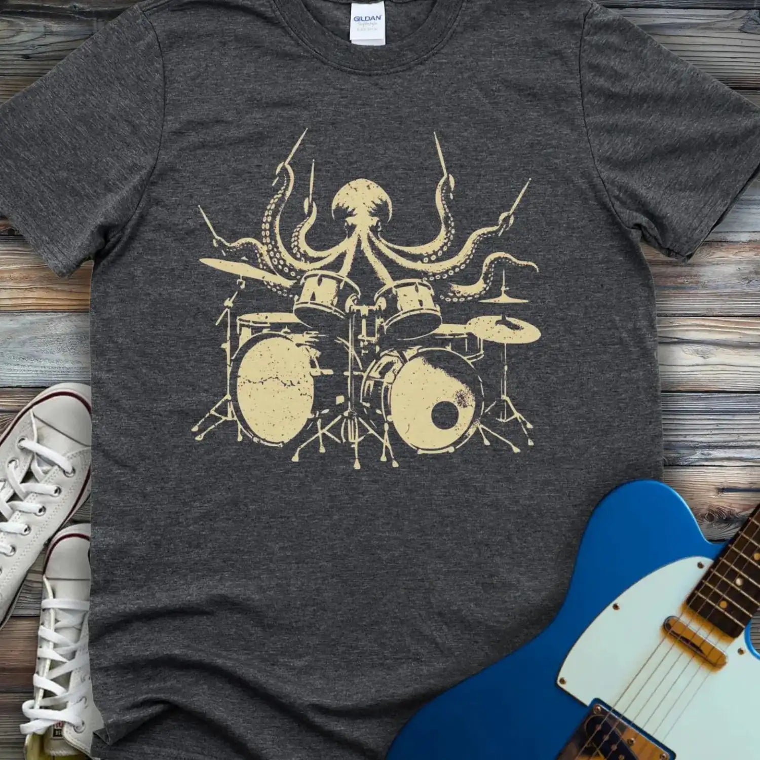 Octopus Drummer T-shirt Dark Heather Grey