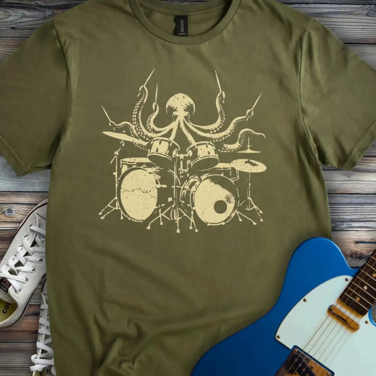Octopus Drummer T-shirt Military Green