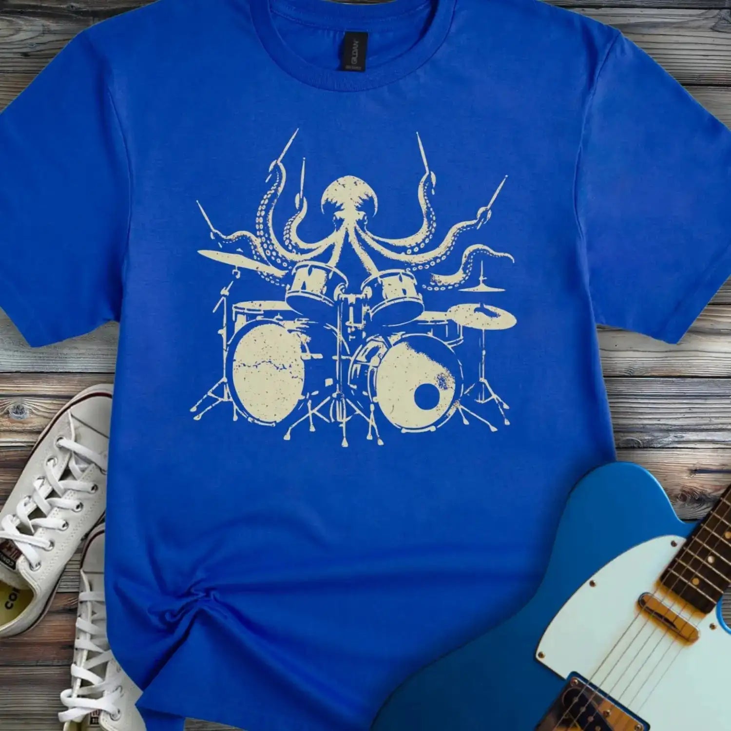 Octopus Drummer T-shirt Royal