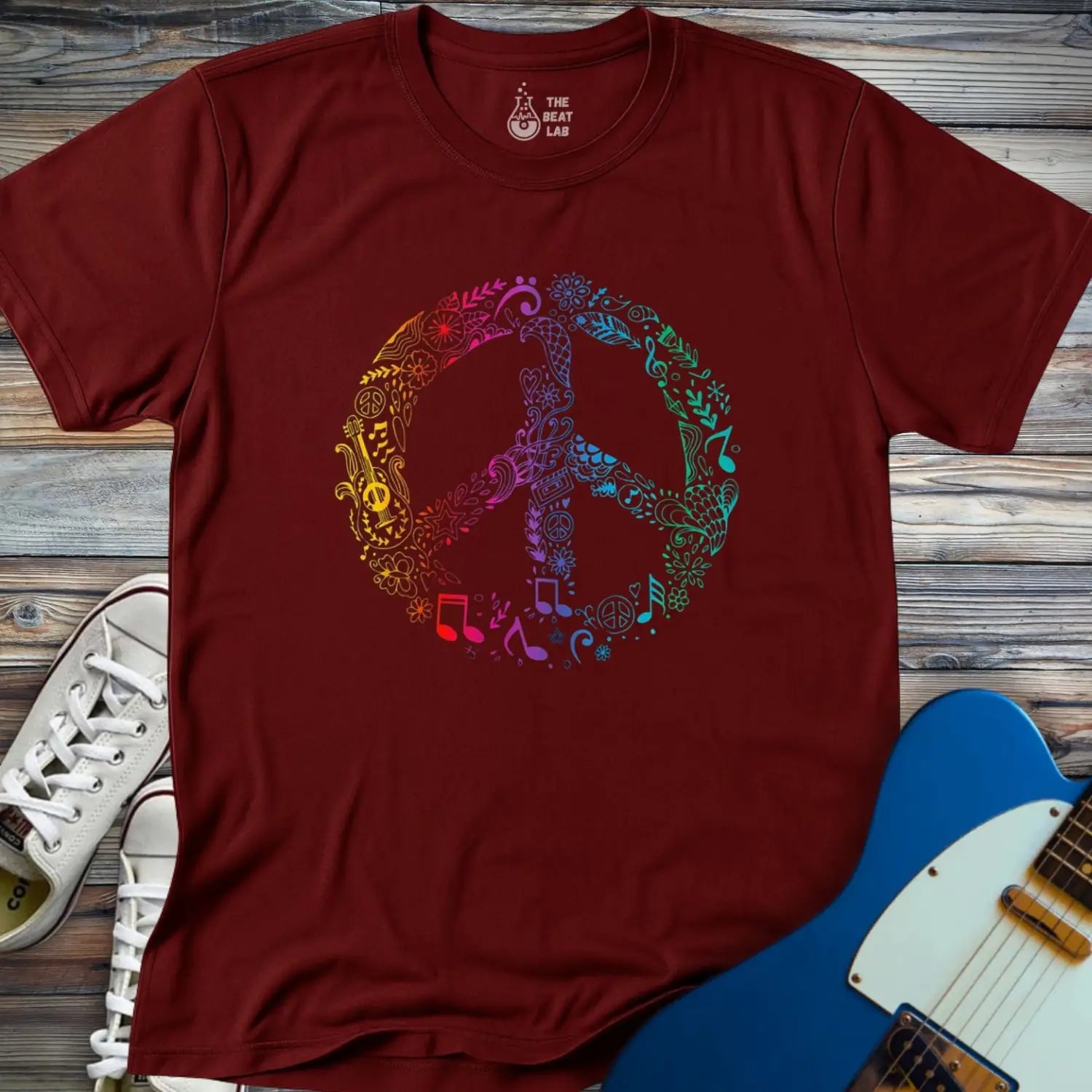 Peaceful Melodies T-shirt - Maroon / S - T-Shirt