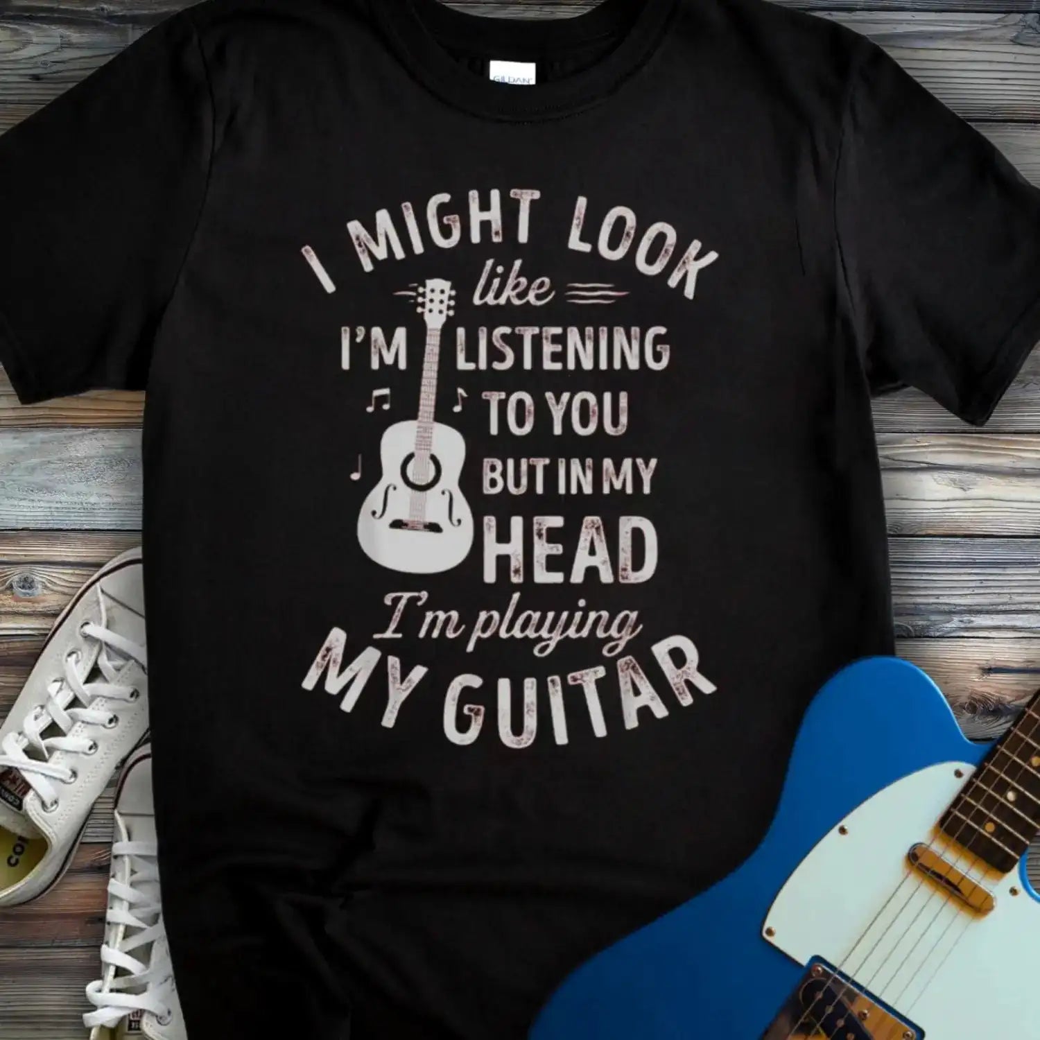 Playing Guitar T-shirt Black
