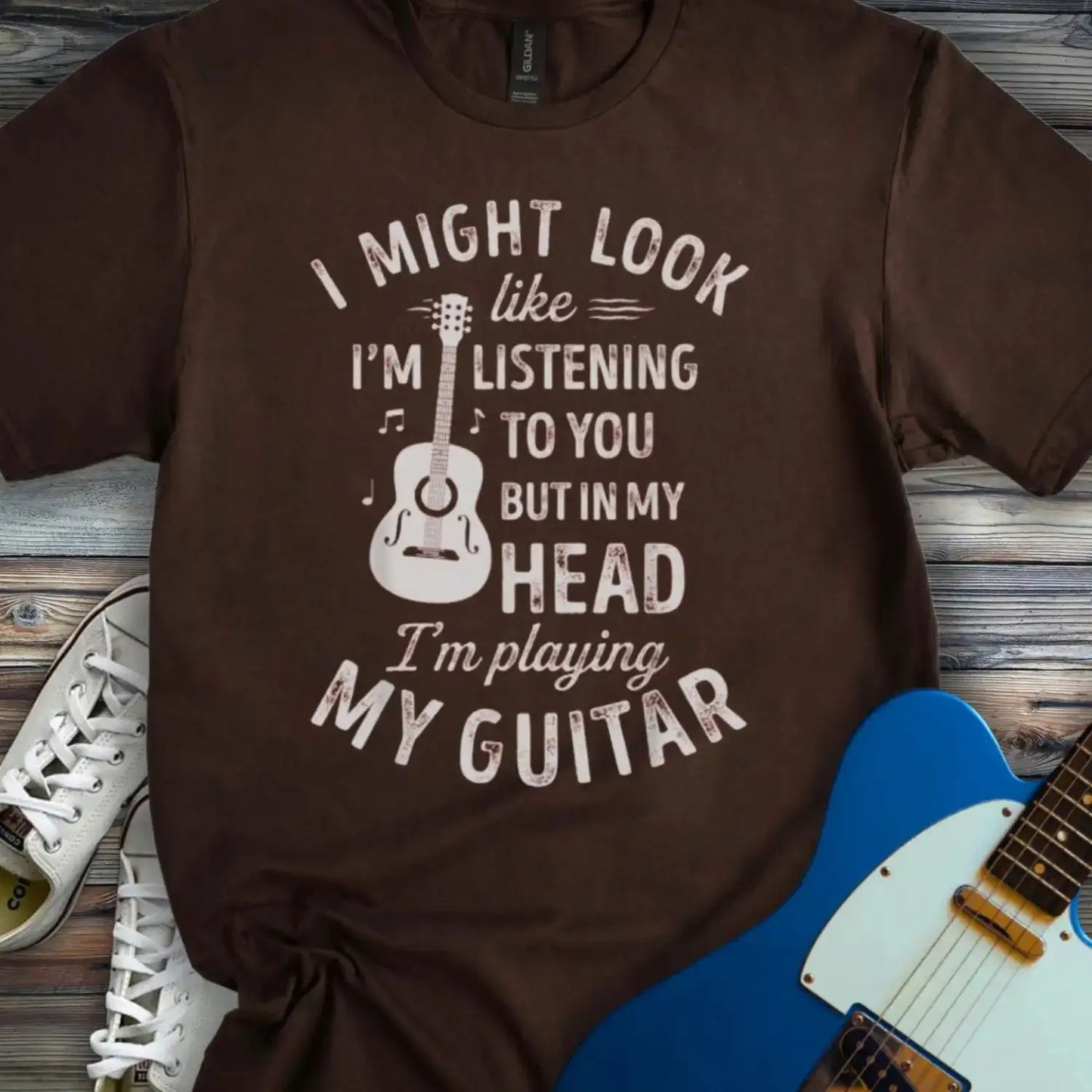 Playing Guitar T-shirt Dark Chocolate