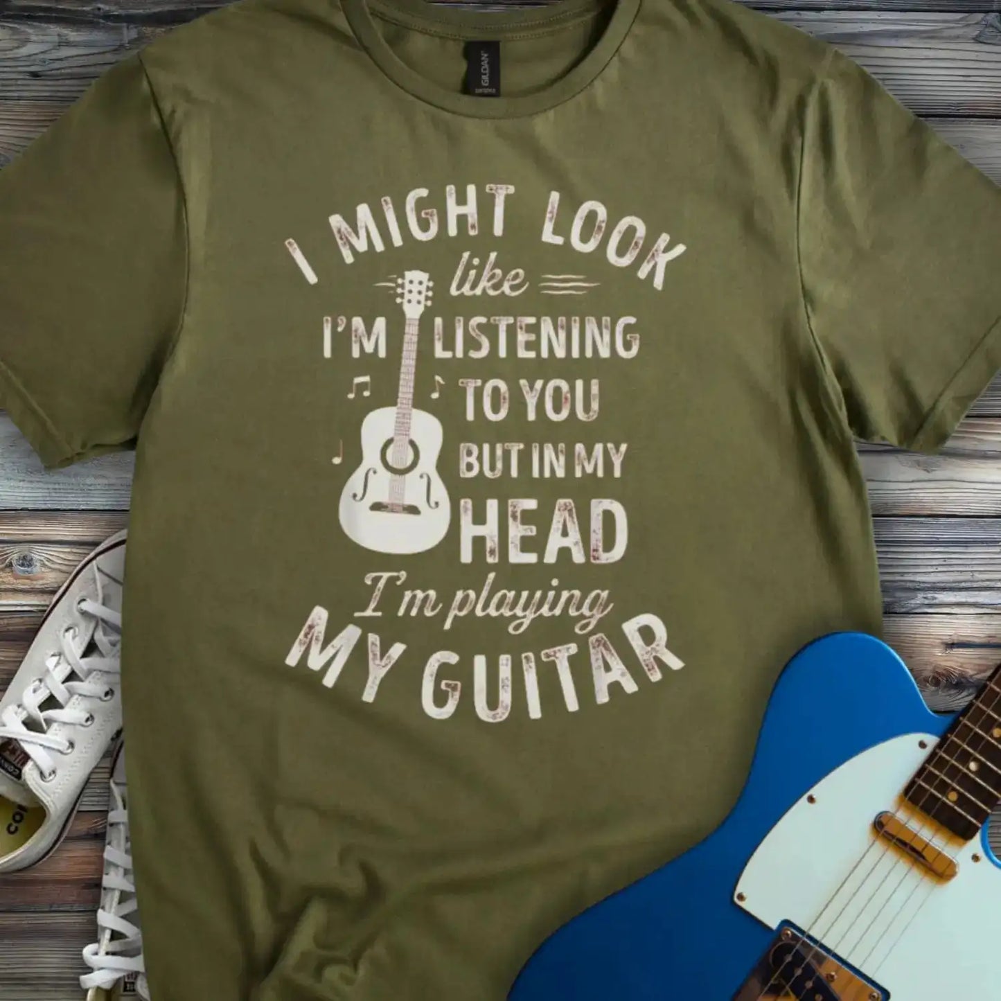 Playing Guitar T-shirt Military Green