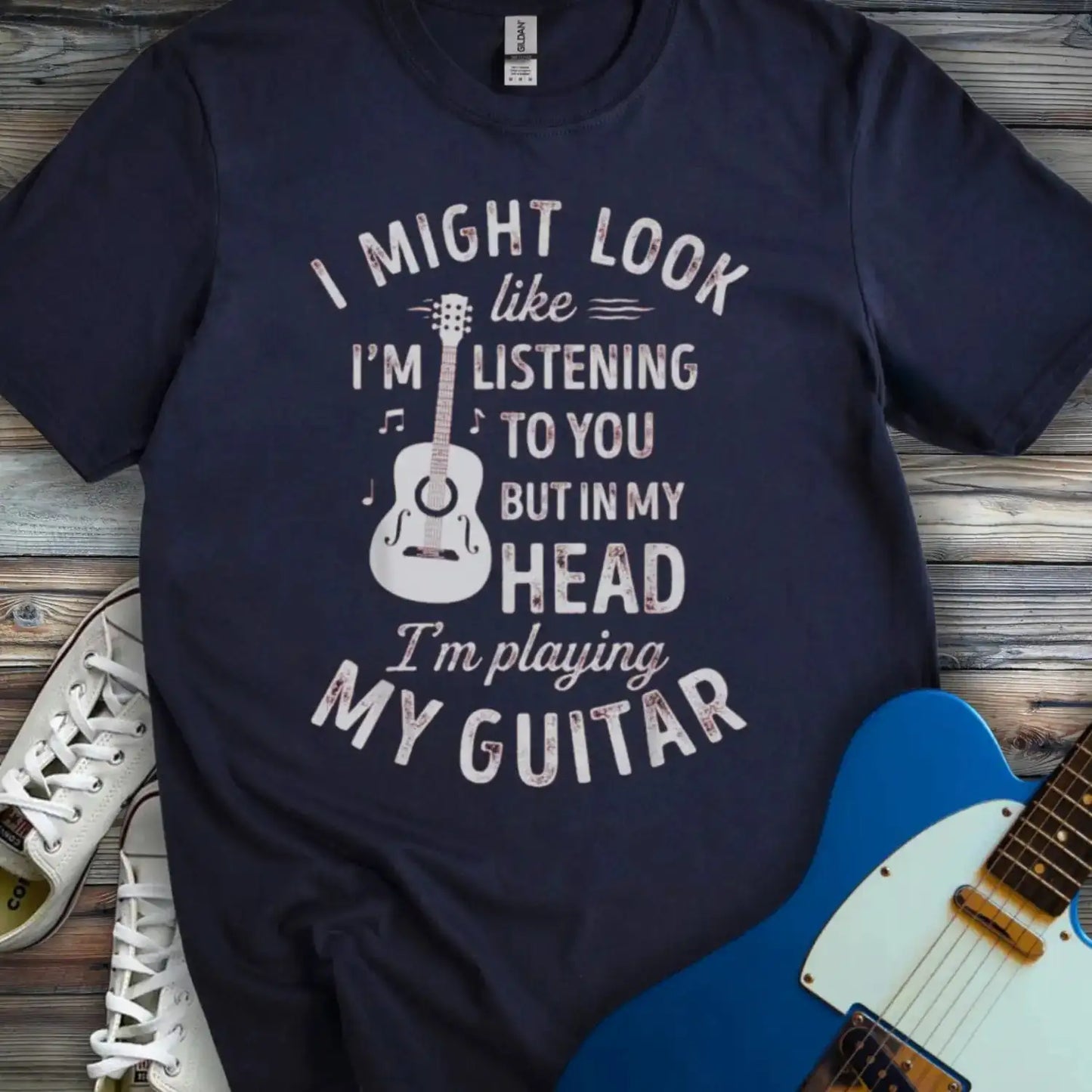 Playing Guitar T-shirt Navy