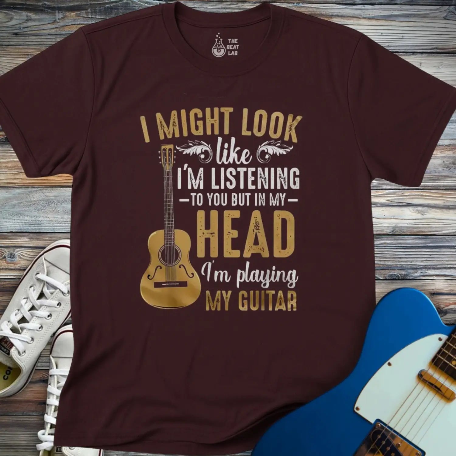 Playing Guitar in My Head T-shirt - Dark Chocolate / S - T-Shirt
